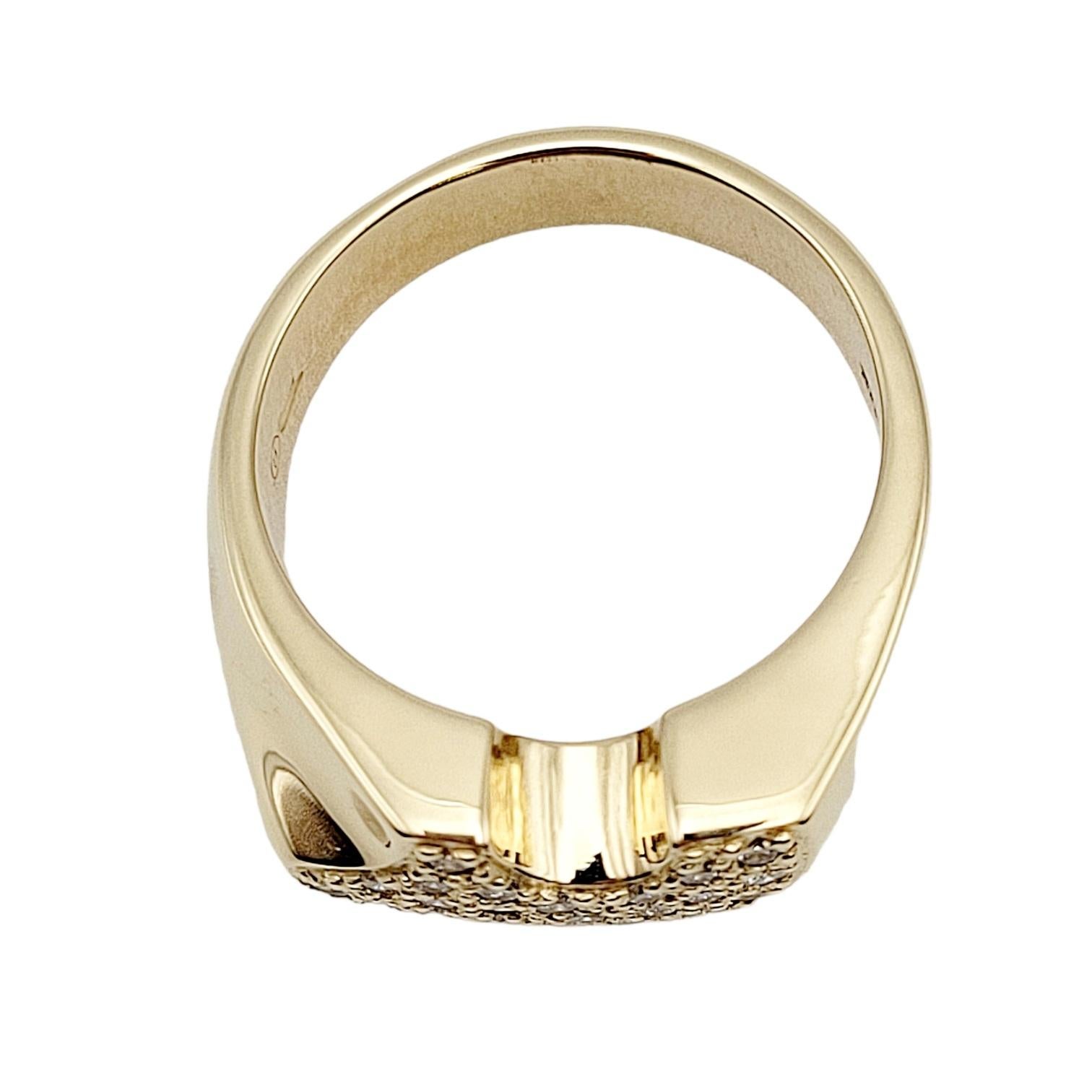 Contemporary Golden Bear Pave Diamond Bear Signet Band Ring in 14 Karat Yellow Gold 7.5 For Sale
