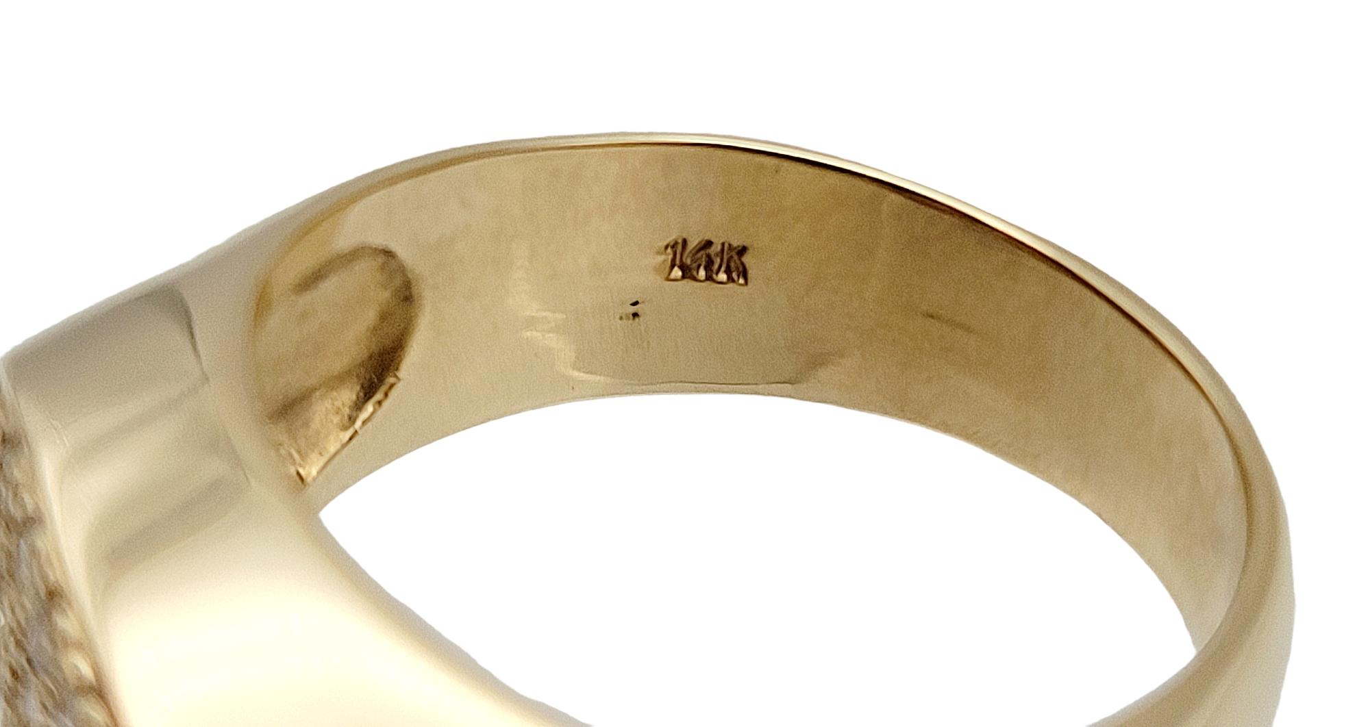 Round Cut Golden Bear Pave Diamond Bear Signet Band Ring in 14 Karat Yellow Gold 7.5 For Sale