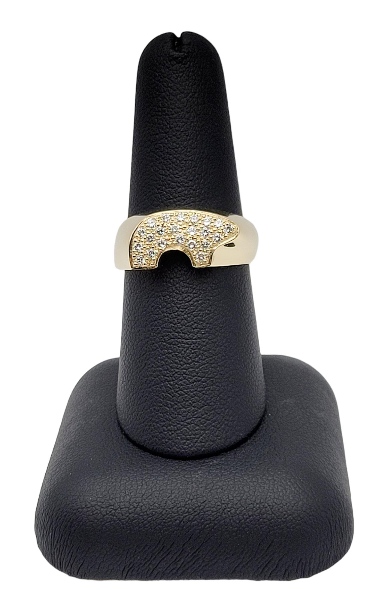 Women's or Men's Golden Bear Pave Diamond Bear Signet Band Ring in 14 Karat Yellow Gold 7.5 For Sale