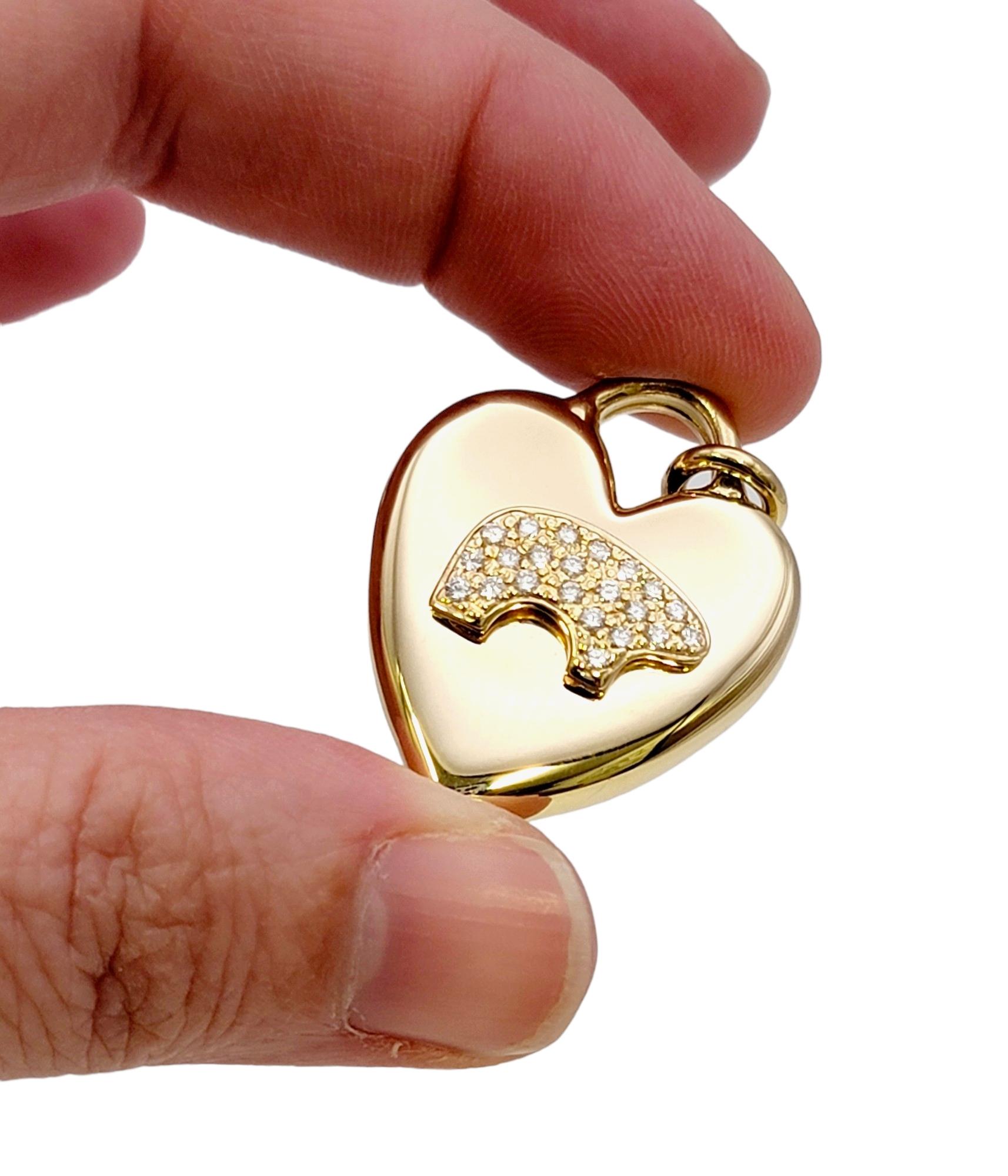 The Golden Bear Pave Diamond Heart Charm / Pendant Polished 14 Karat Yellow Gold 4
