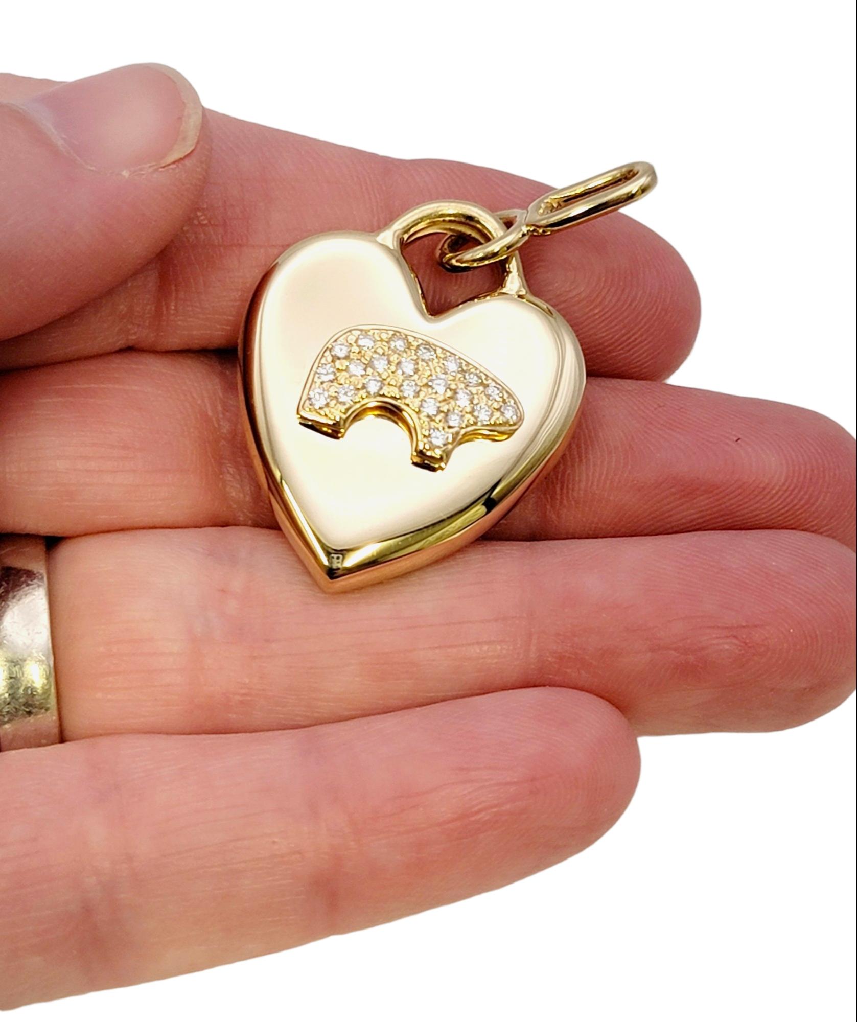 The Golden Bear Pave Diamond Heart Charm / Pendant Polished 14 Karat Yellow Gold 5