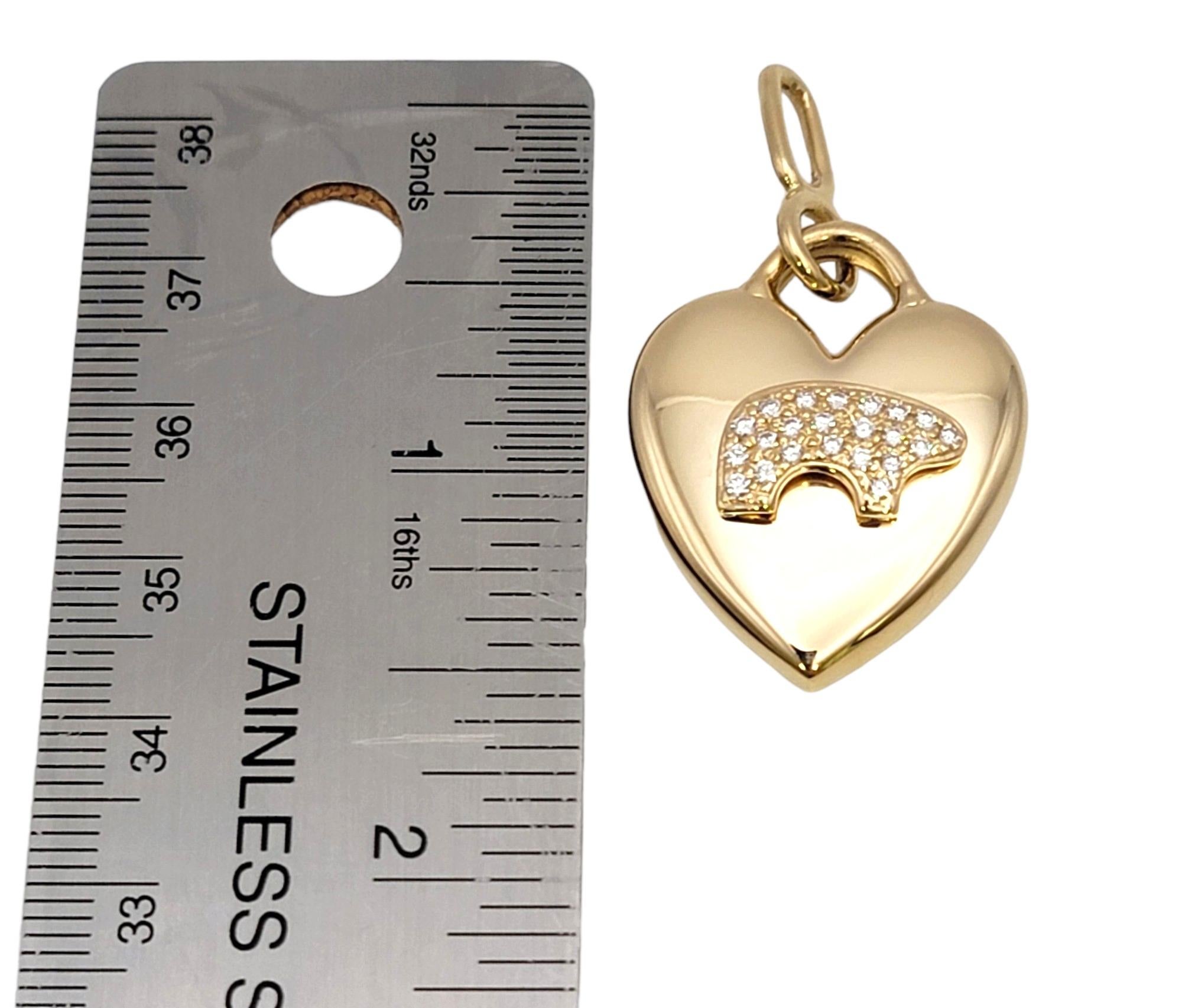 The Golden Bear Pave Diamond Heart Charm / Pendant Polished 14 Karat Yellow Gold 7