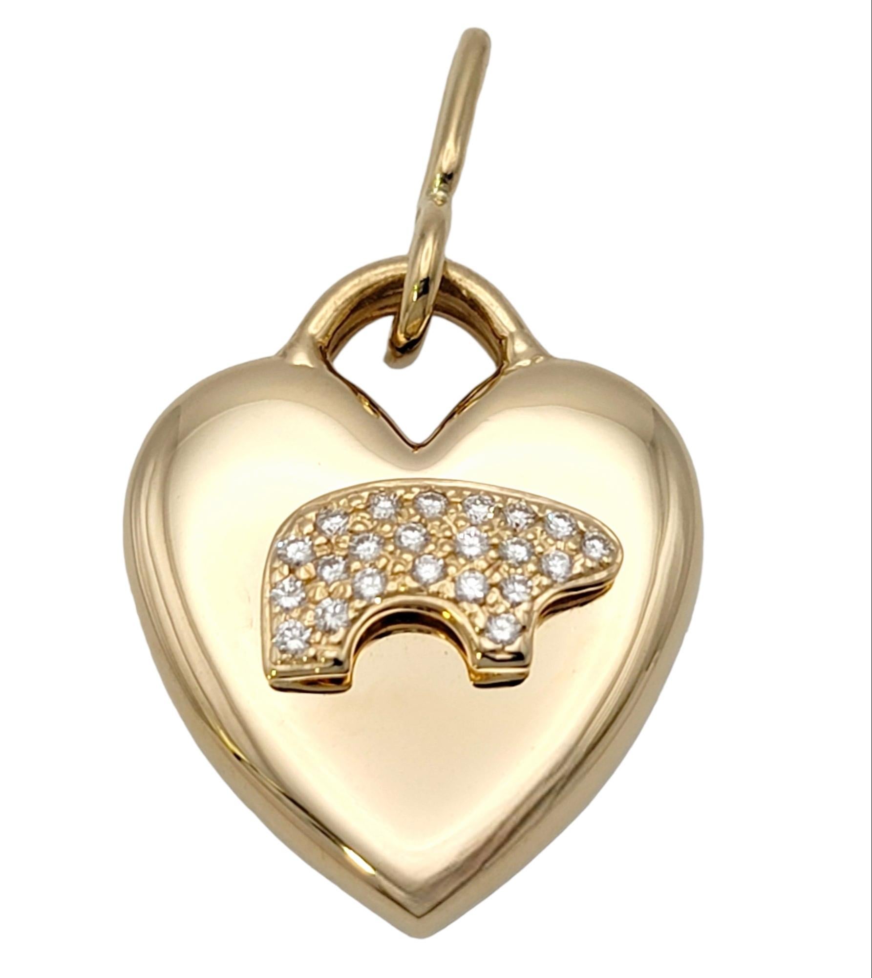 Contemporary The Golden Bear Pave Diamond Heart Charm / Pendant Polished 14 Karat Yellow Gold