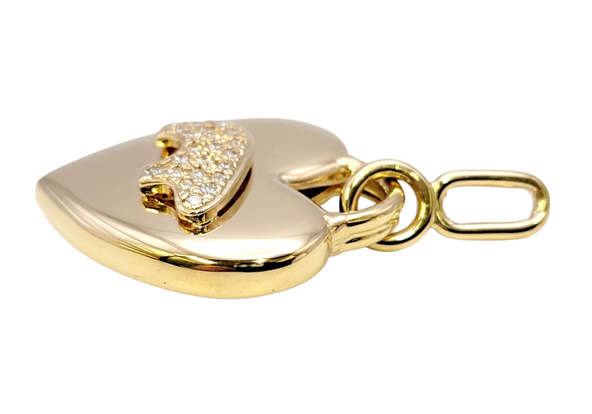The Golden Bear Pave Diamond Heart Charm / Pendant Polished 14 Karat Yellow Gold In Good Condition In Scottsdale, AZ