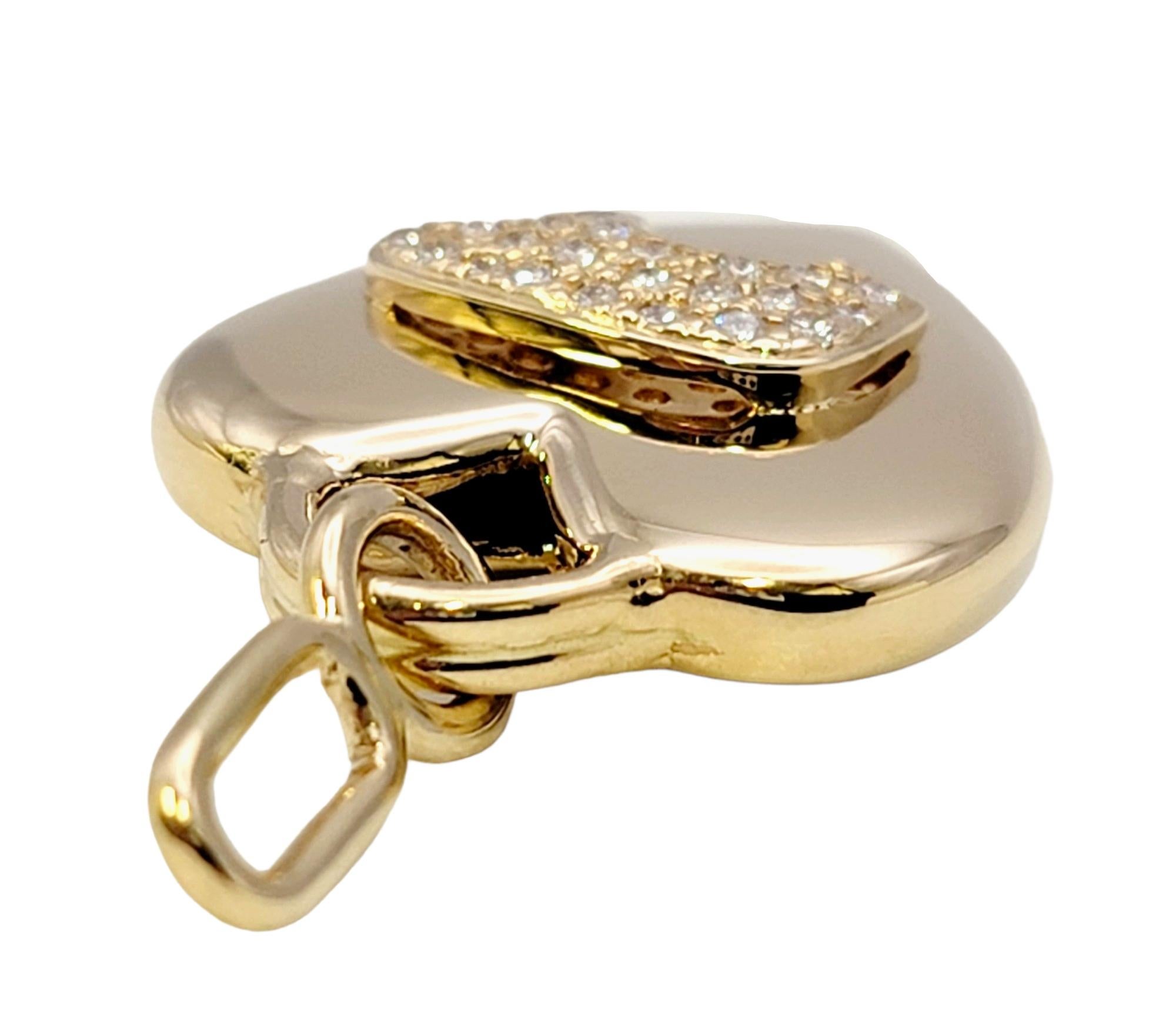 Women's The Golden Bear Pave Diamond Heart Charm / Pendant Polished 14 Karat Yellow Gold