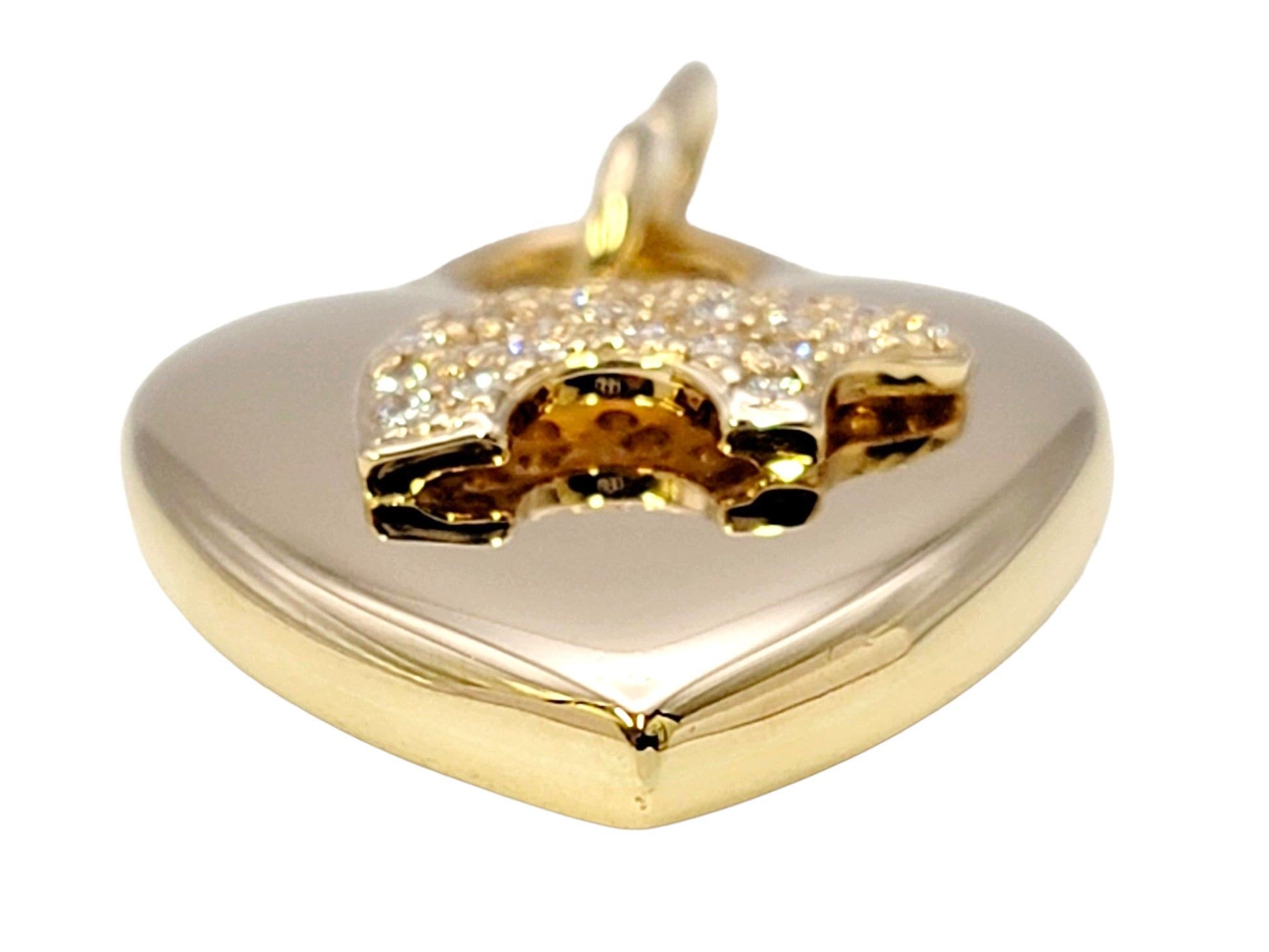 The Golden Bear Pave Diamond Heart Charm / Pendant Polished 14 Karat Yellow Gold 1