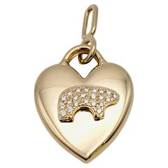 The Golden Bear Pave Diamond Heart Charm / Pendant Polished 14 Karat Yellow Gold