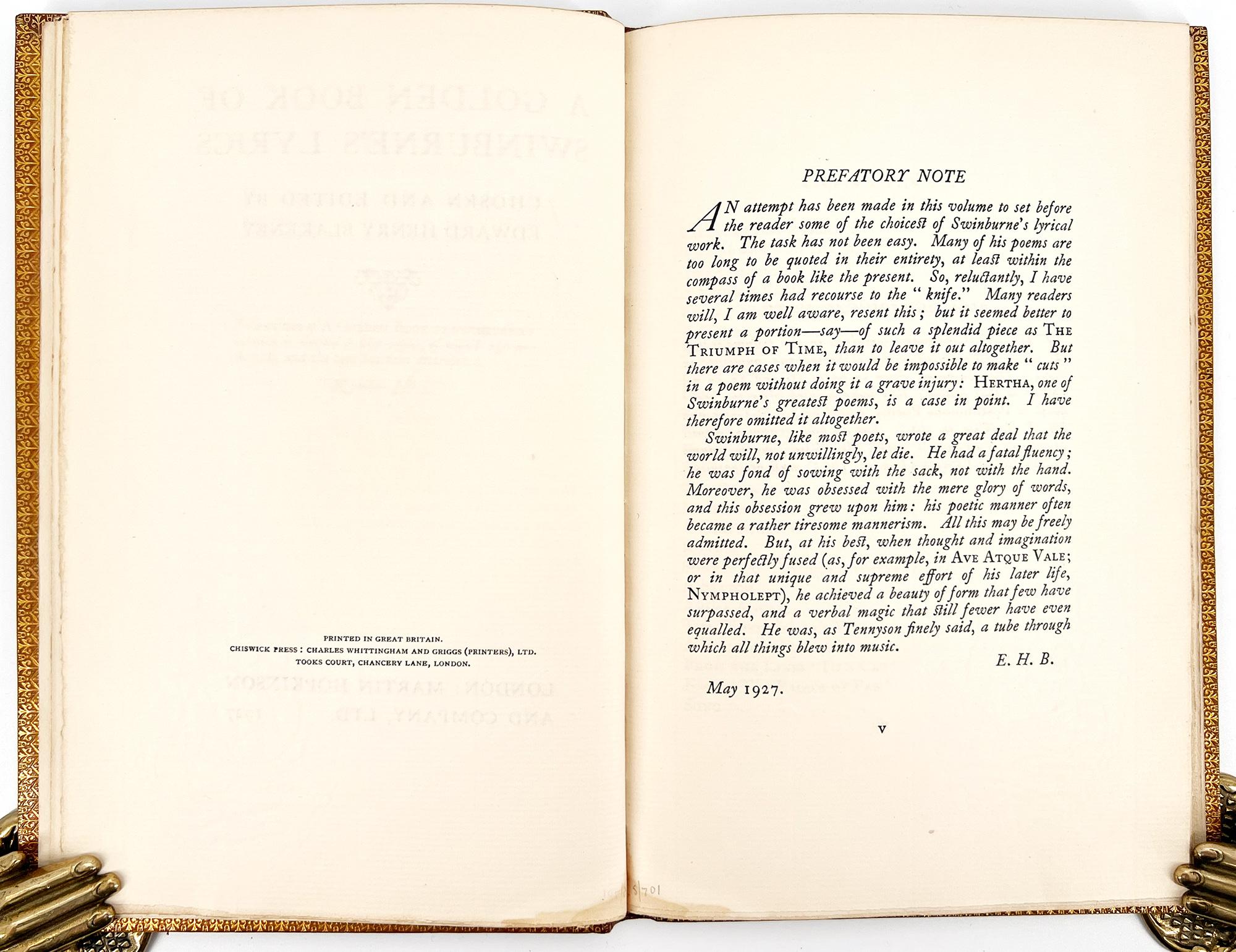 The Golden Book of Swinburne's Lyrics (Le livre d'or des paroles de Swinburne) en vente 1