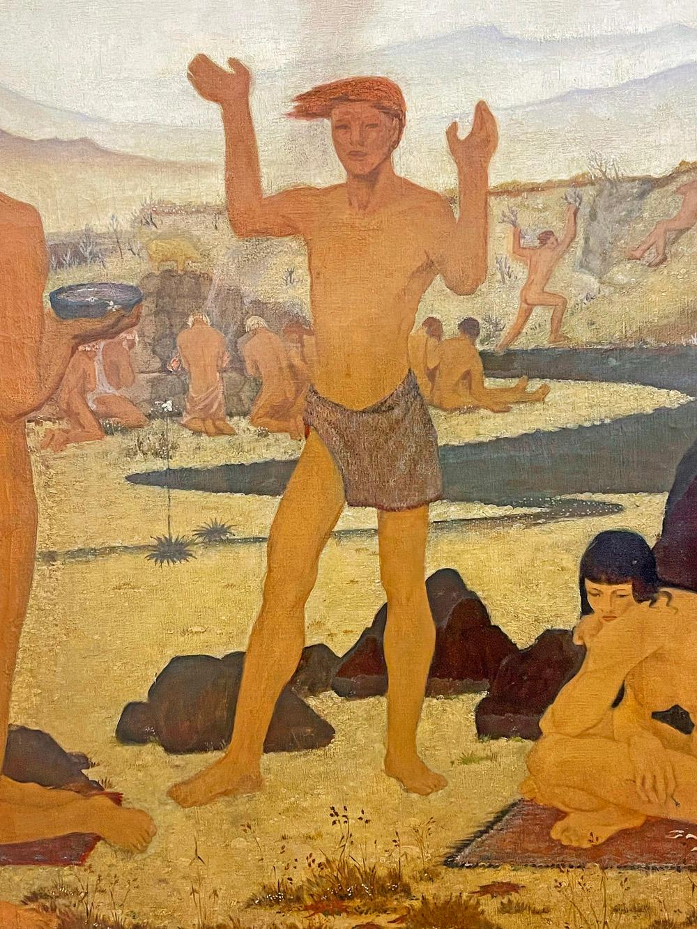 Art déco « The Golden Hour », peinture monumentale avec une scène utopique, plusieurs nus masculins en vente