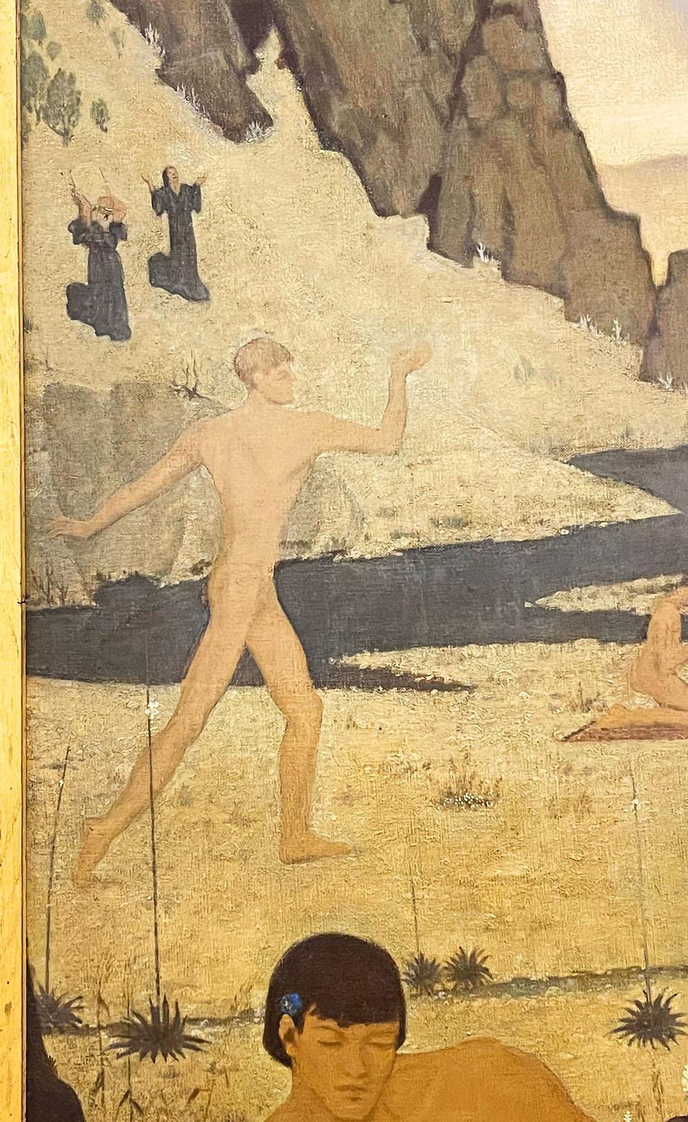 Peint « The Golden Hour », peinture monumentale avec une scène utopique, plusieurs nus masculins en vente