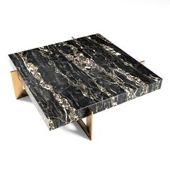 "Golden Rock II" Coffee Table ft. Burnished Brass Base and Nero Portoro Marble
