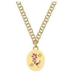 Collier pendentif Koi rouge et blanc The Good Luck, en or jaune 18 carats avec diamants 