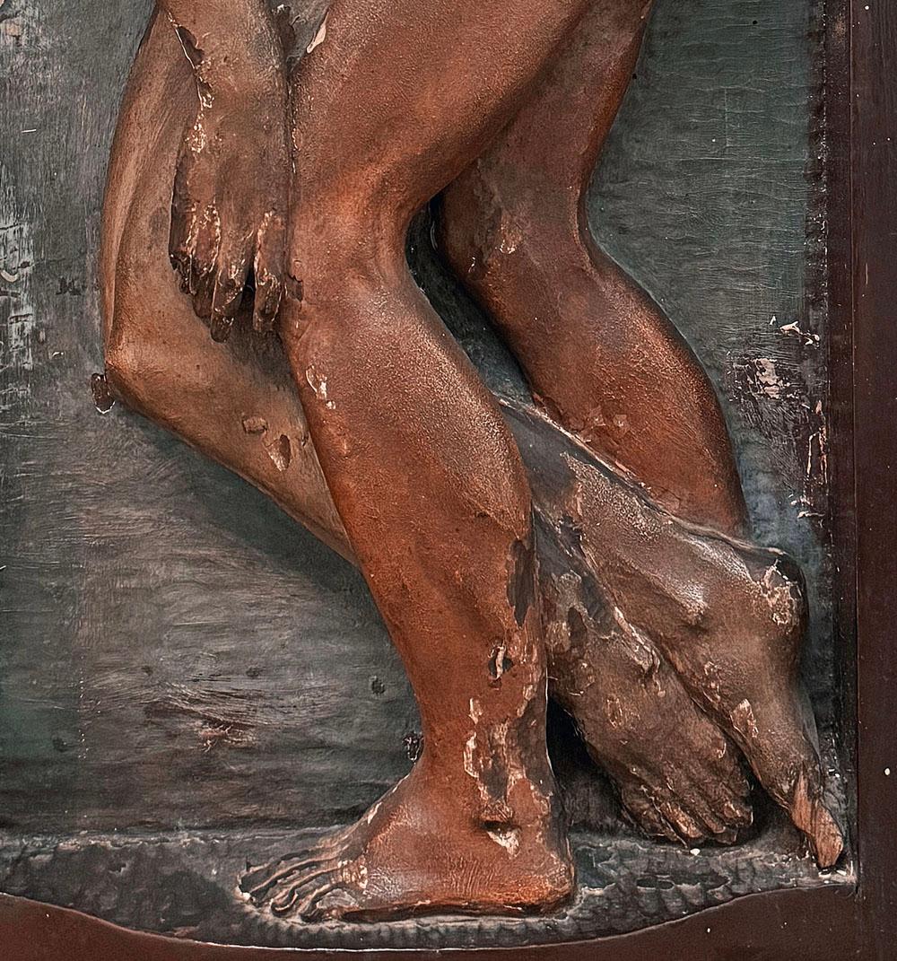 „Der gute Samaritan“, bemerkenswerte Art-Déco-Reliefskulptur mit zwei männlichen Akten (Spanisch)