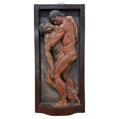 "El Buen Samaritano", Notable Escultura Art Decó en Relieve con Dos Desnudos Masculinos