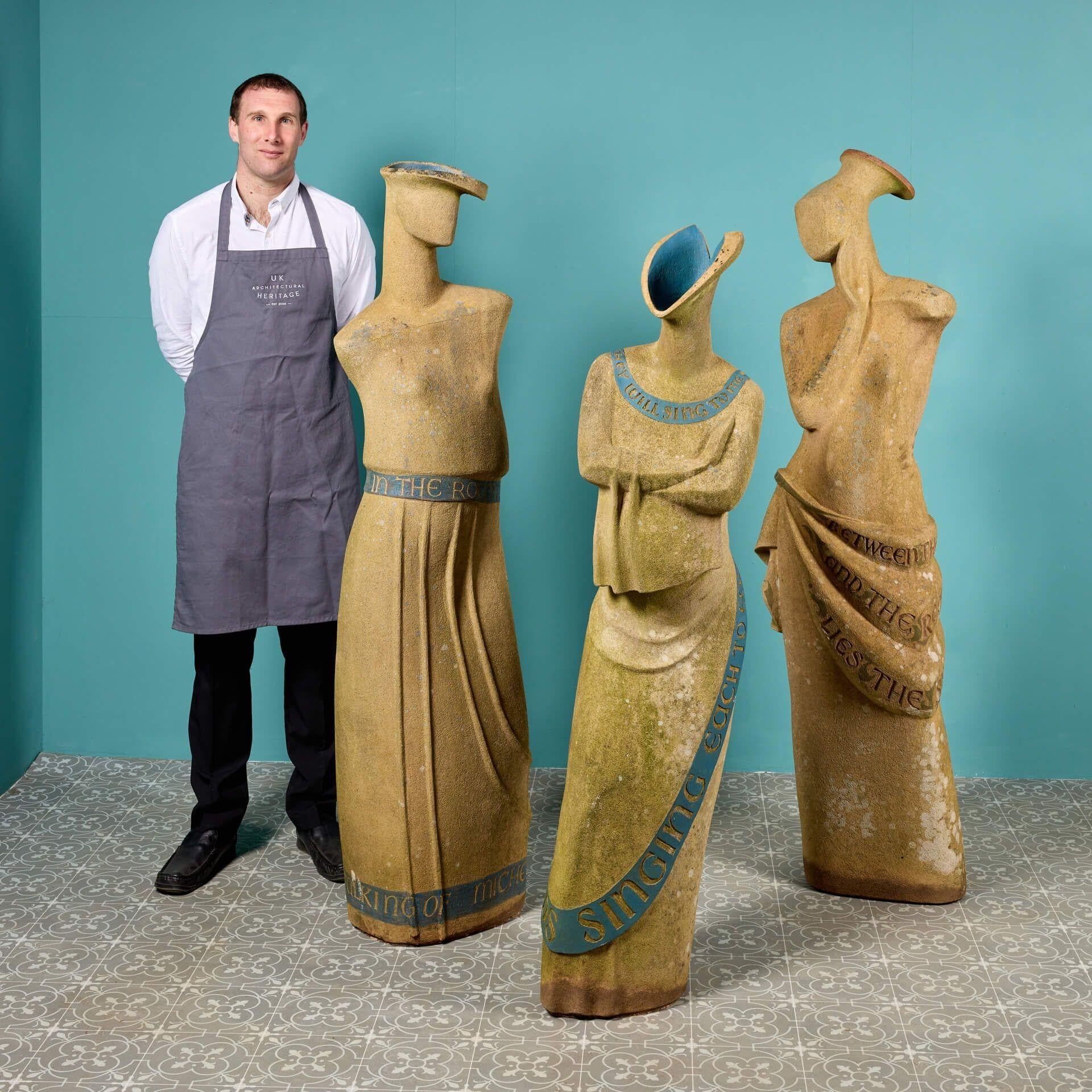 Introducing ‘The Gossips’; a set of 3 life-size figurative statues by dating from the 20th century by an unknown artist. The set depicts a trio of highly stylised, abstract female forms stood as if casually chatting. One stands with arms crossed