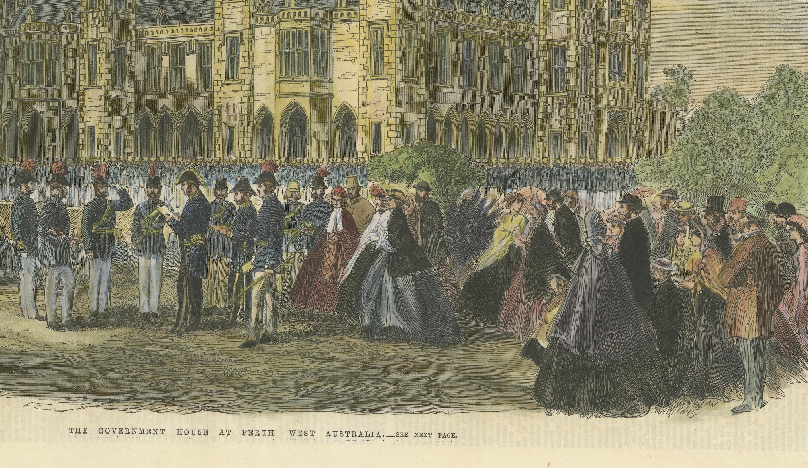 The Government House à Perth, en Australie occidentale - Illustrated London News, 1864 Bon état - En vente à Langweer, NL