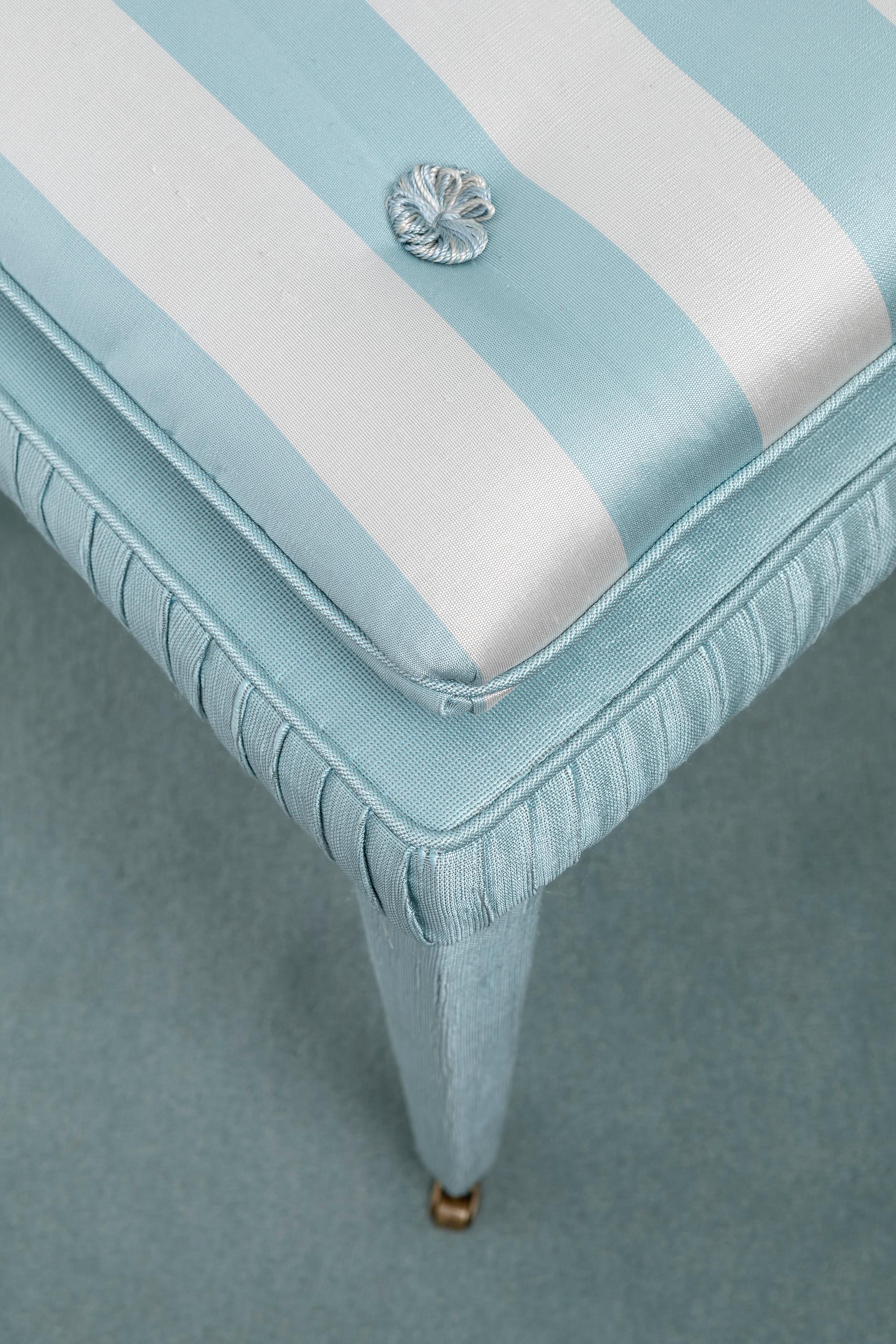Contemporary The Gracie Chair, traditionally hand upholstered in blue striped silk For Sale