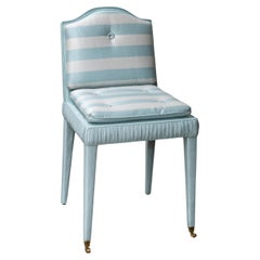 The Gracie Chair, traditionally hand upholstered in blue striped silk