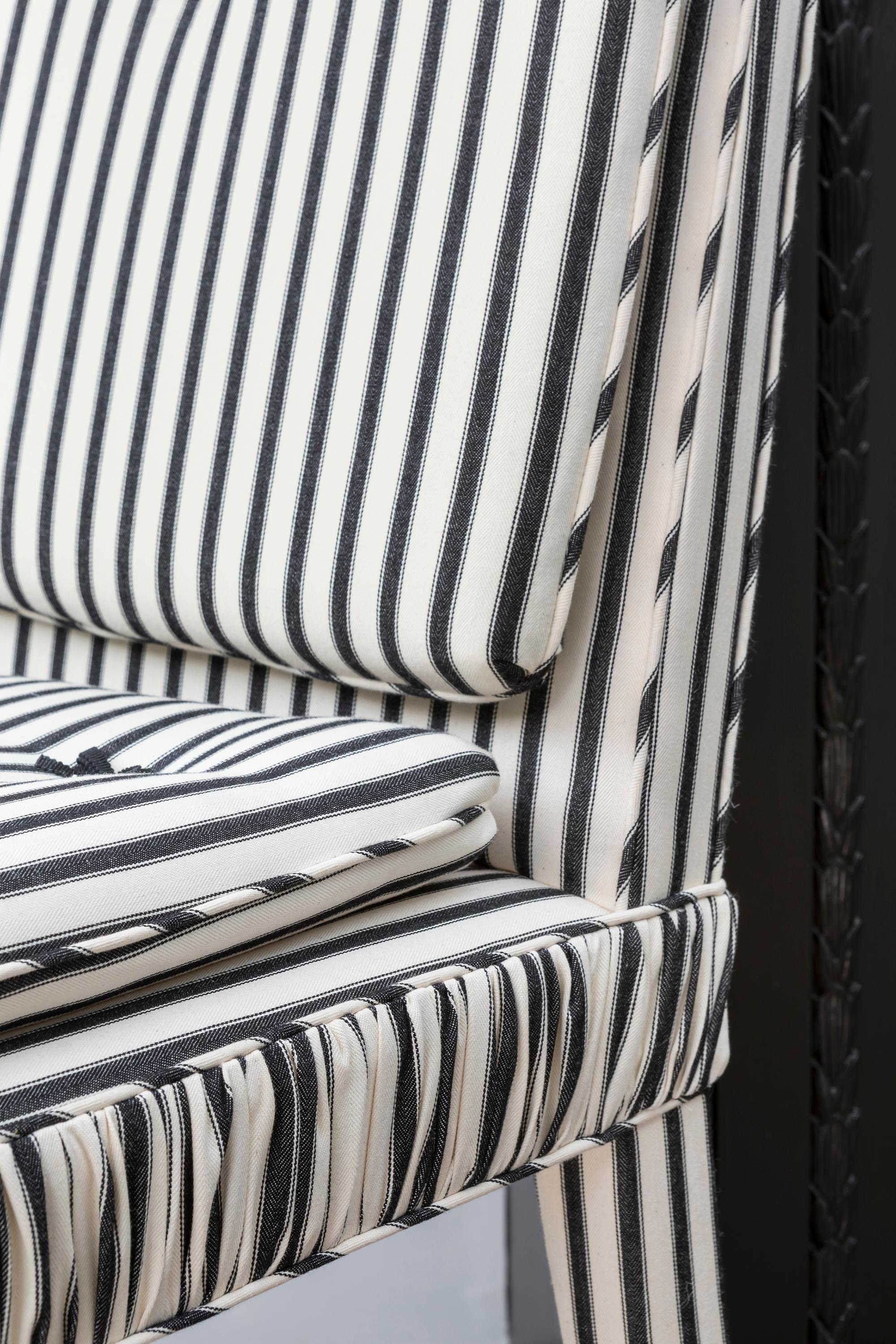 Contemporary The Gracie Chair, traditionally hand upholstered in Ticking Stripe For Sale