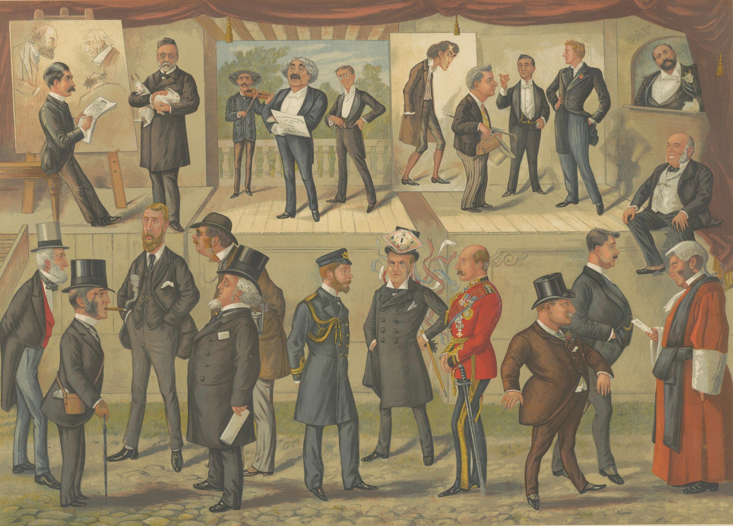 The Grand Vanity Fair Gathering — Rare 1890 Double Supplement Caricature Collage