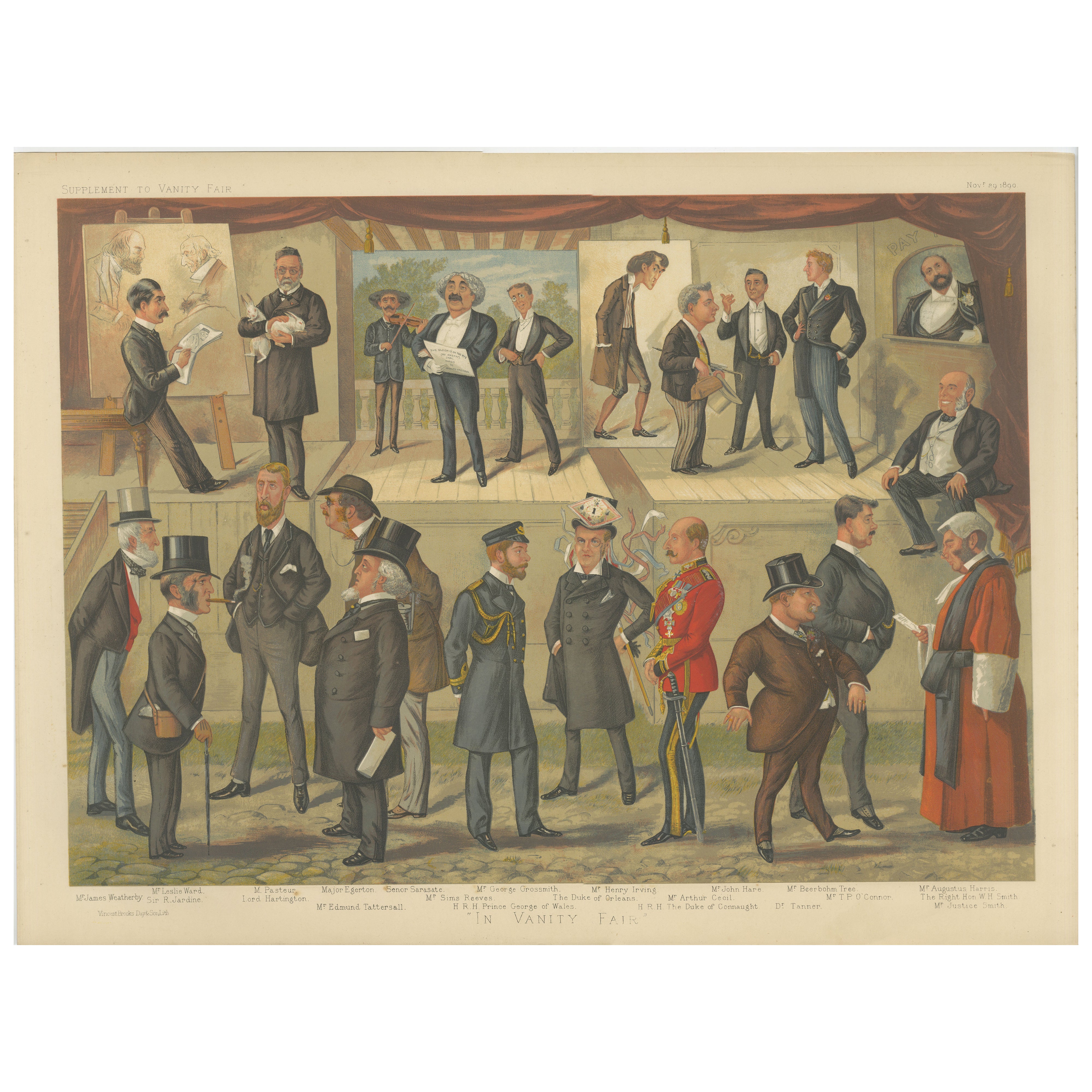 The Grand Vanity Fair Gathering — Rare 1890 Double Supplement Caricature Collage