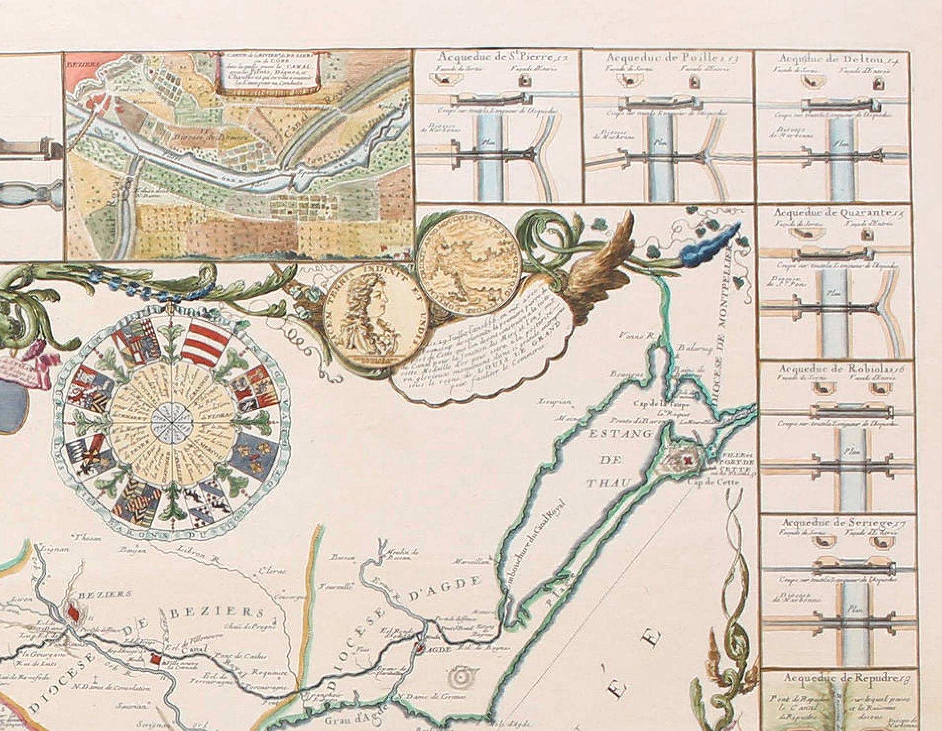 Engraved The Grand Waterway of Languedoc: Mapping the Canal du Midi, 1697 For Sale