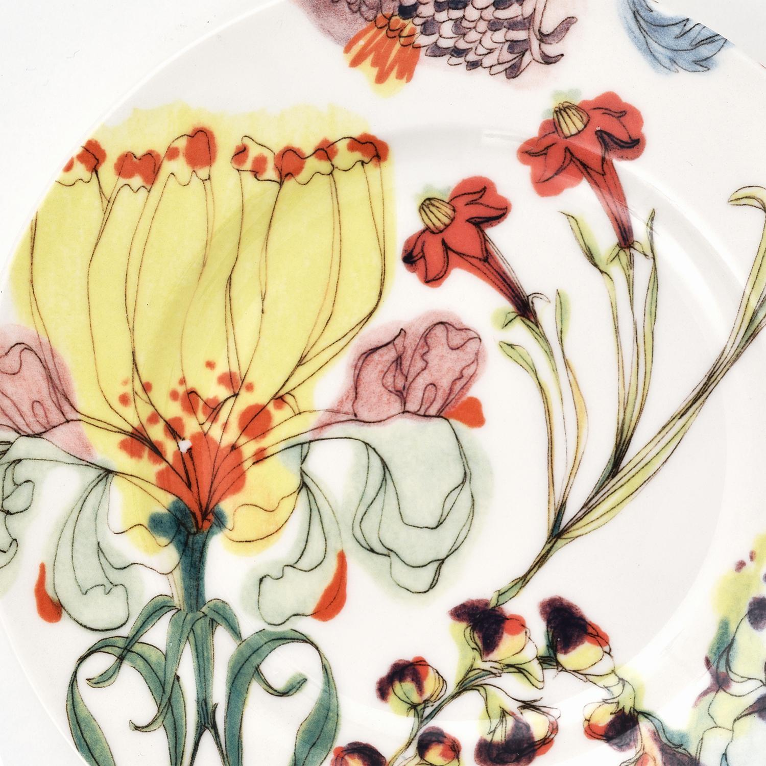 Other The Grandma's Garden, Contemporary Porcelain Bread Plates Set with Floral Design For Sale