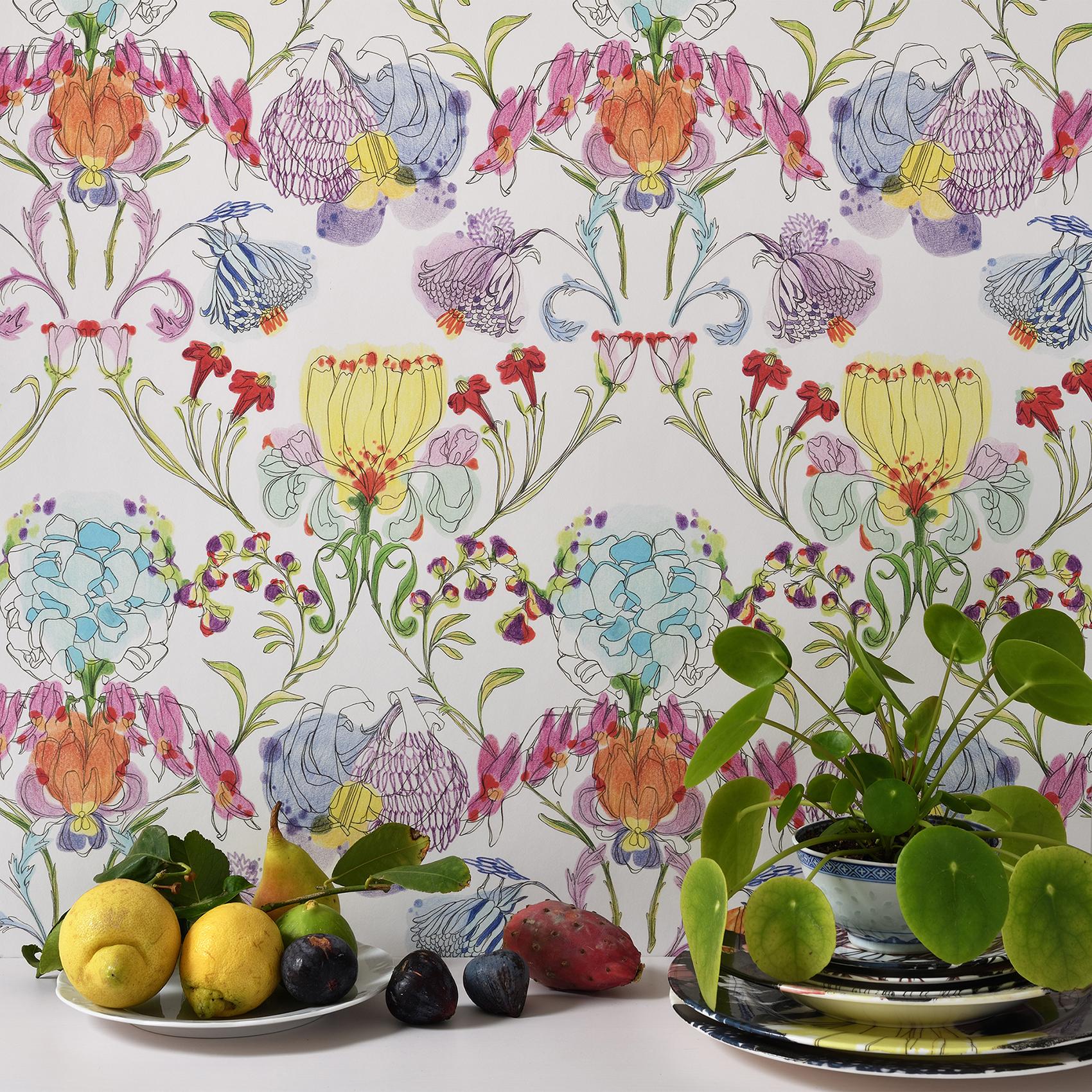 Other The Grandma's Garden Multicolor Contemporary Floral Wall Coverings For Sale