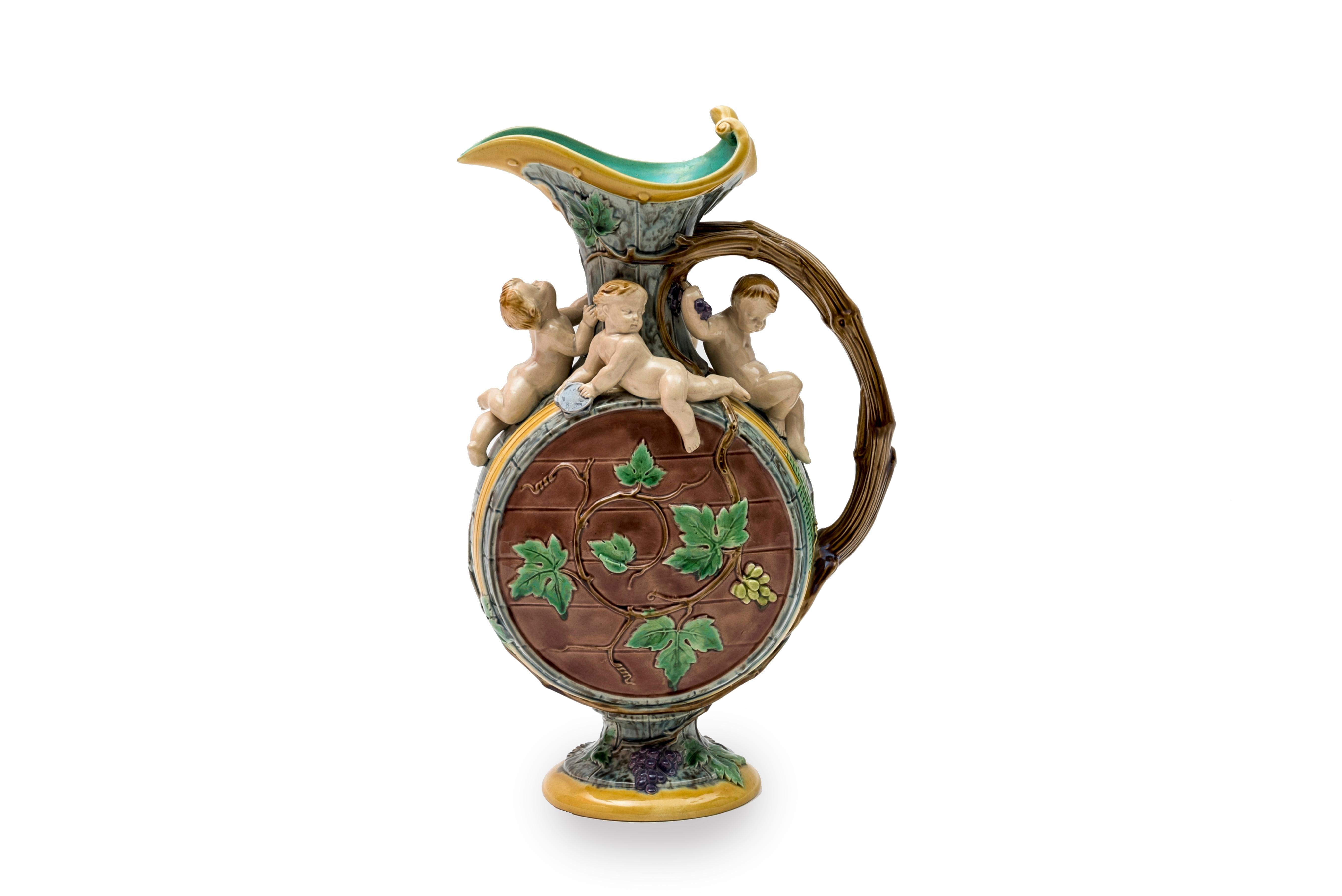 English Grape Harvest Ewer, Deigned by H. Protat for Minton, 1872 For Sale