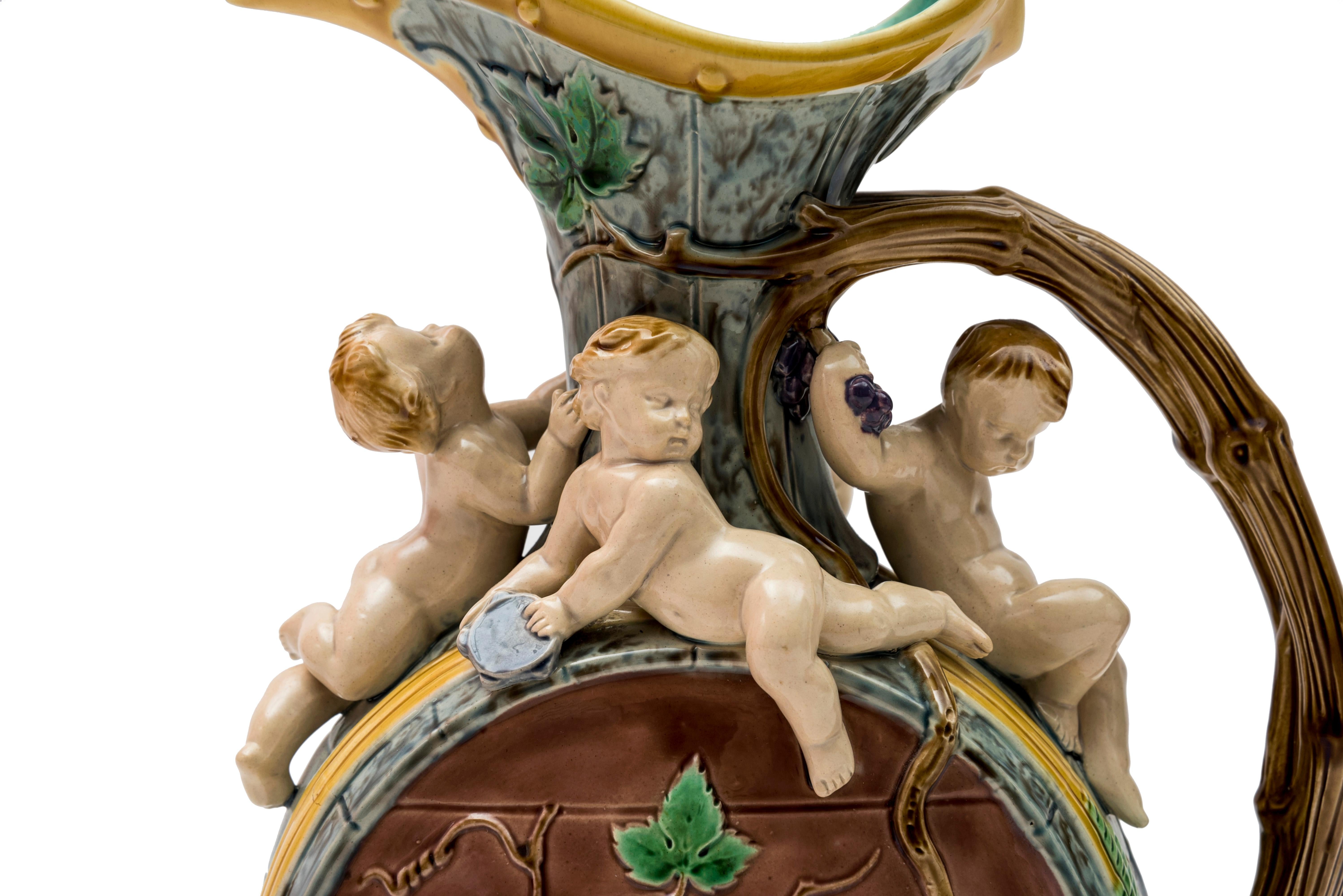 Late 19th Century Grape Harvest Ewer, Deigned by H. Protat for Minton, 1872 For Sale