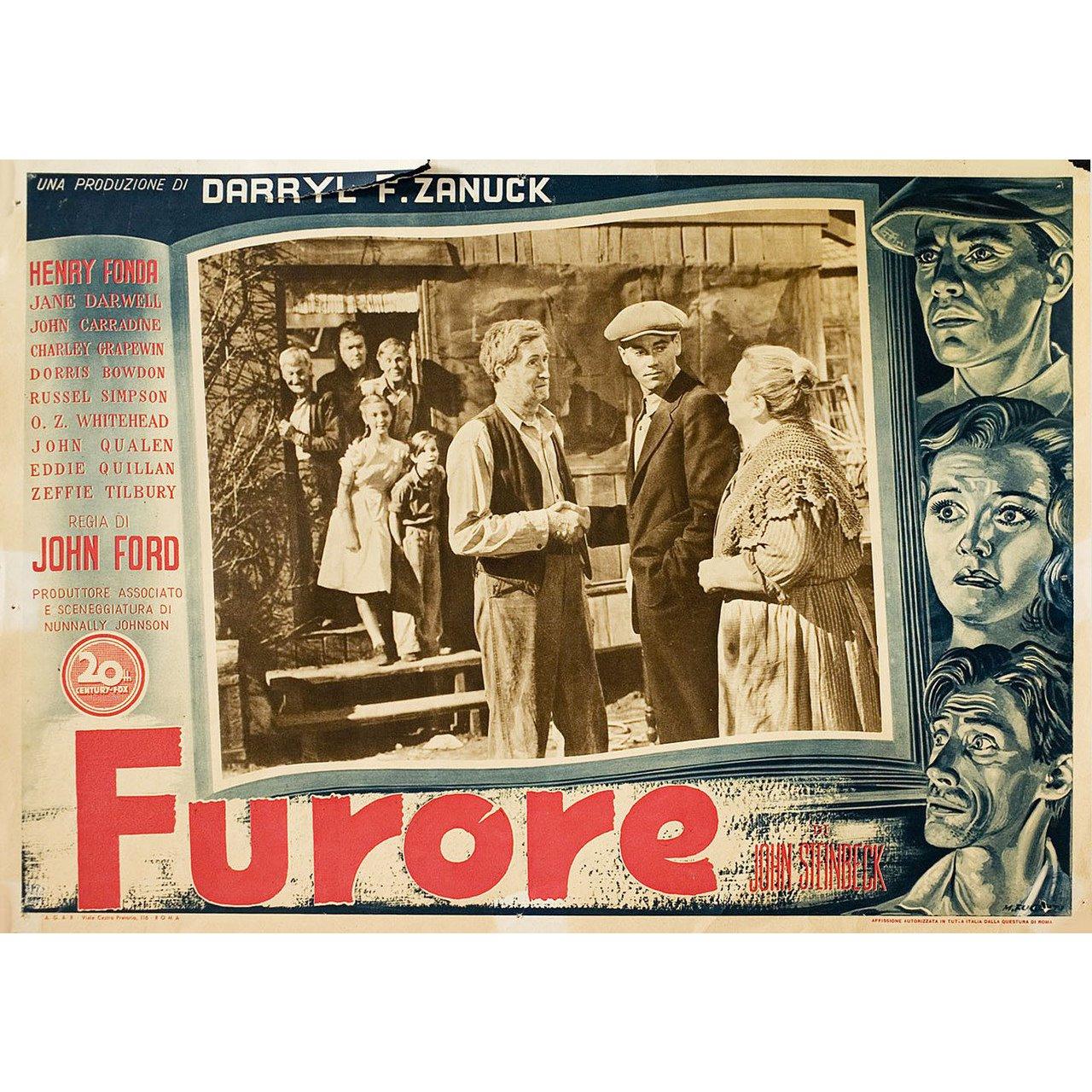 Original 1948 Italian fotobusta poster by M. Fuganti for the first Italian theatrical release of the 1940 film The Grapes of Wrath directed by John Ford with Henry Fonda / Jane Darwell / John Carradine / Charley Grapewin. Very good-fine condition,