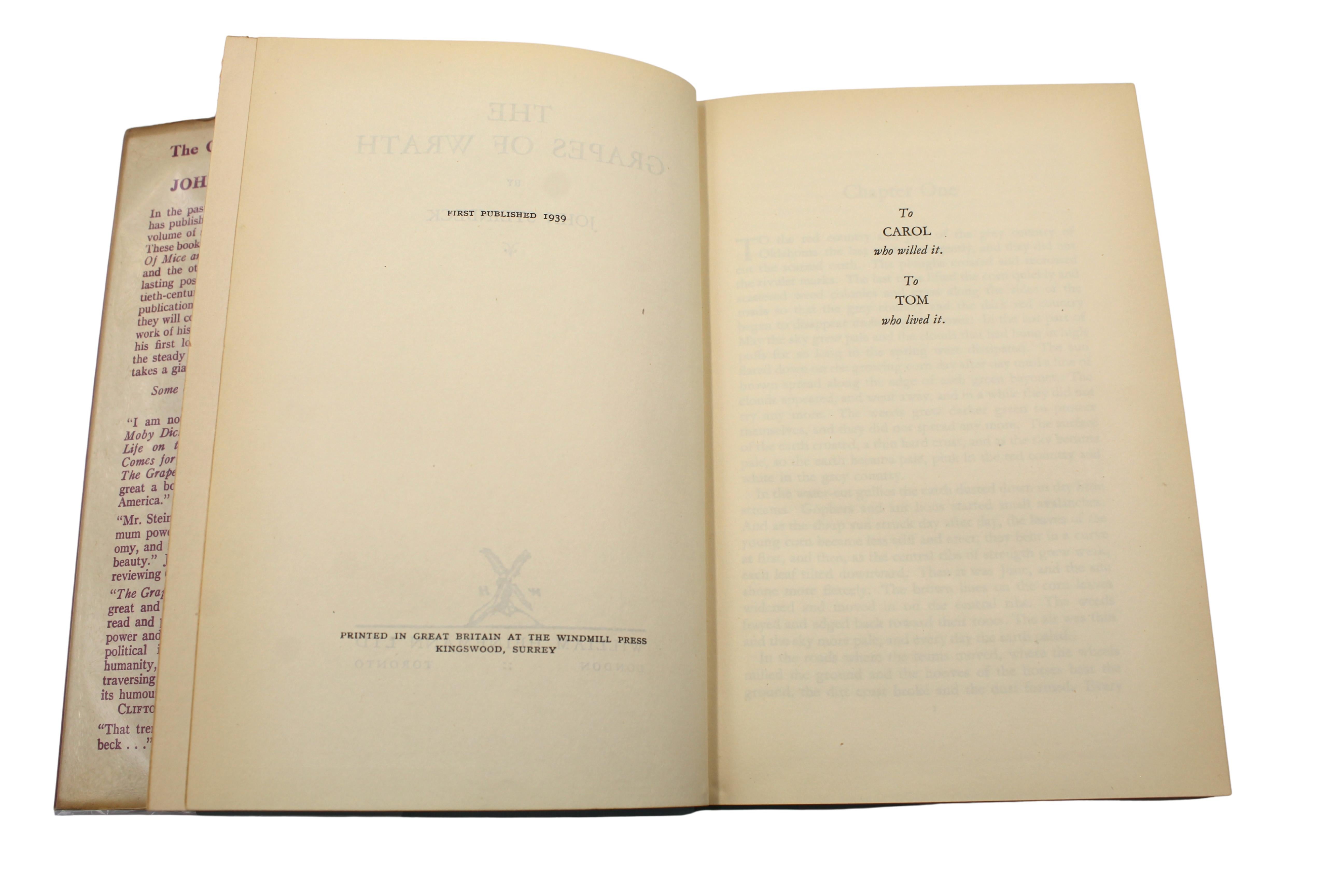 The Grapes of Wrath by John Steinbeck, First UK Edition, 1939 en vente 1