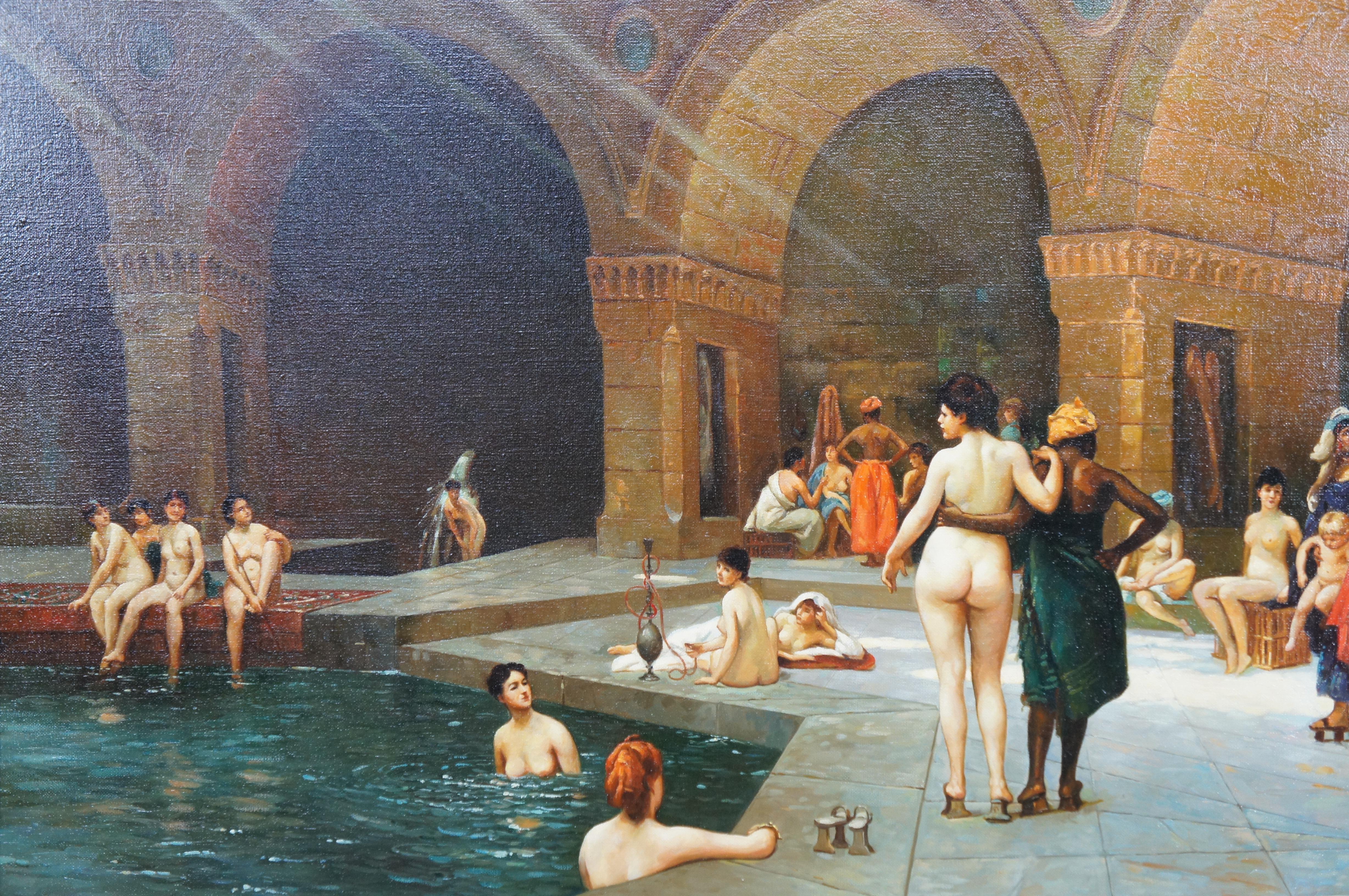 The Great Bath at Bursa After Jean Leon Gerome Nude Bush Pool Oil Painting 46