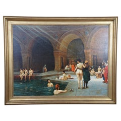 The Great Bath at Bursa After Jean Leon Gerome Nude Bush Pool Oil Painting 46"