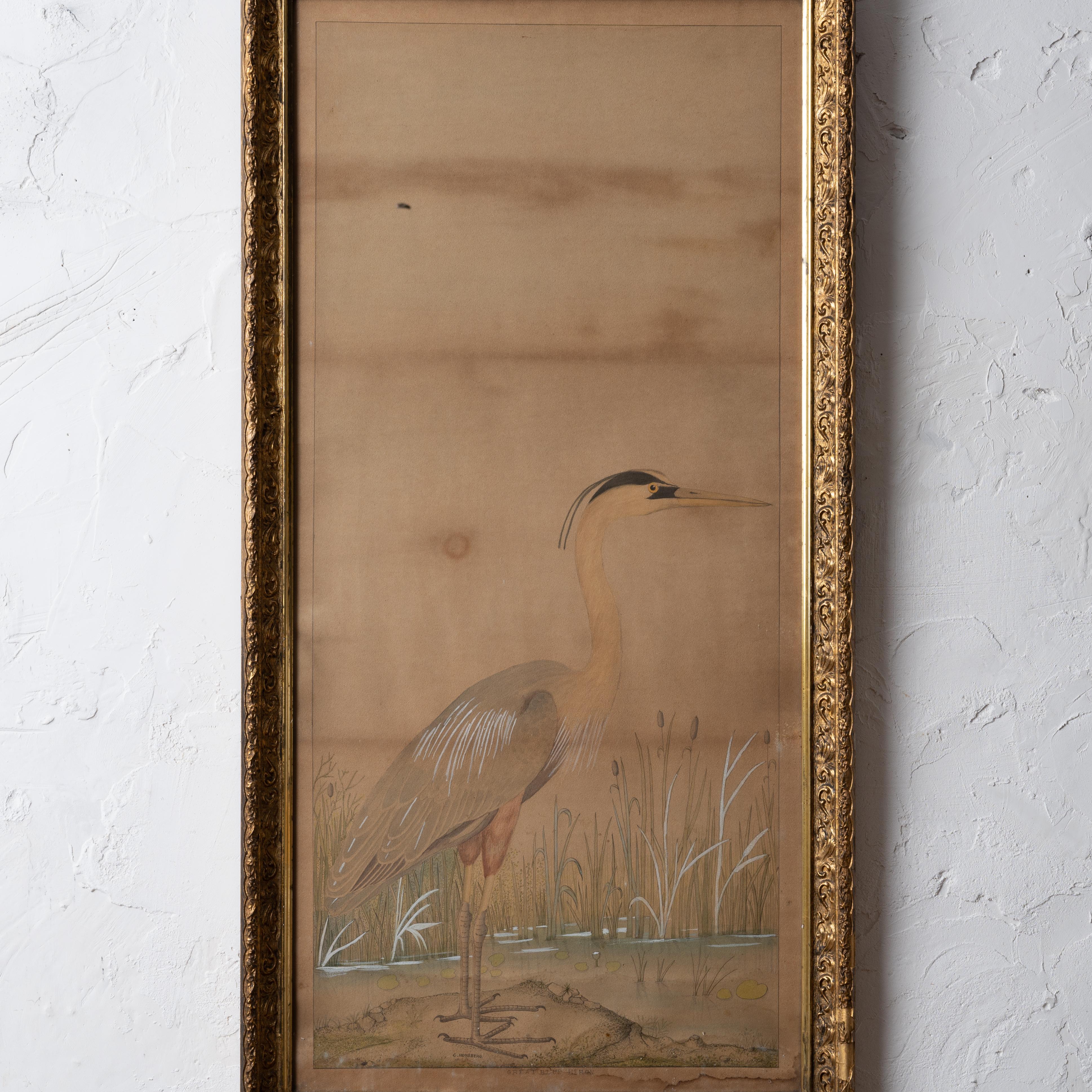 Late 19th Century The Great Blue Heron Japonisme Painting, c.1890