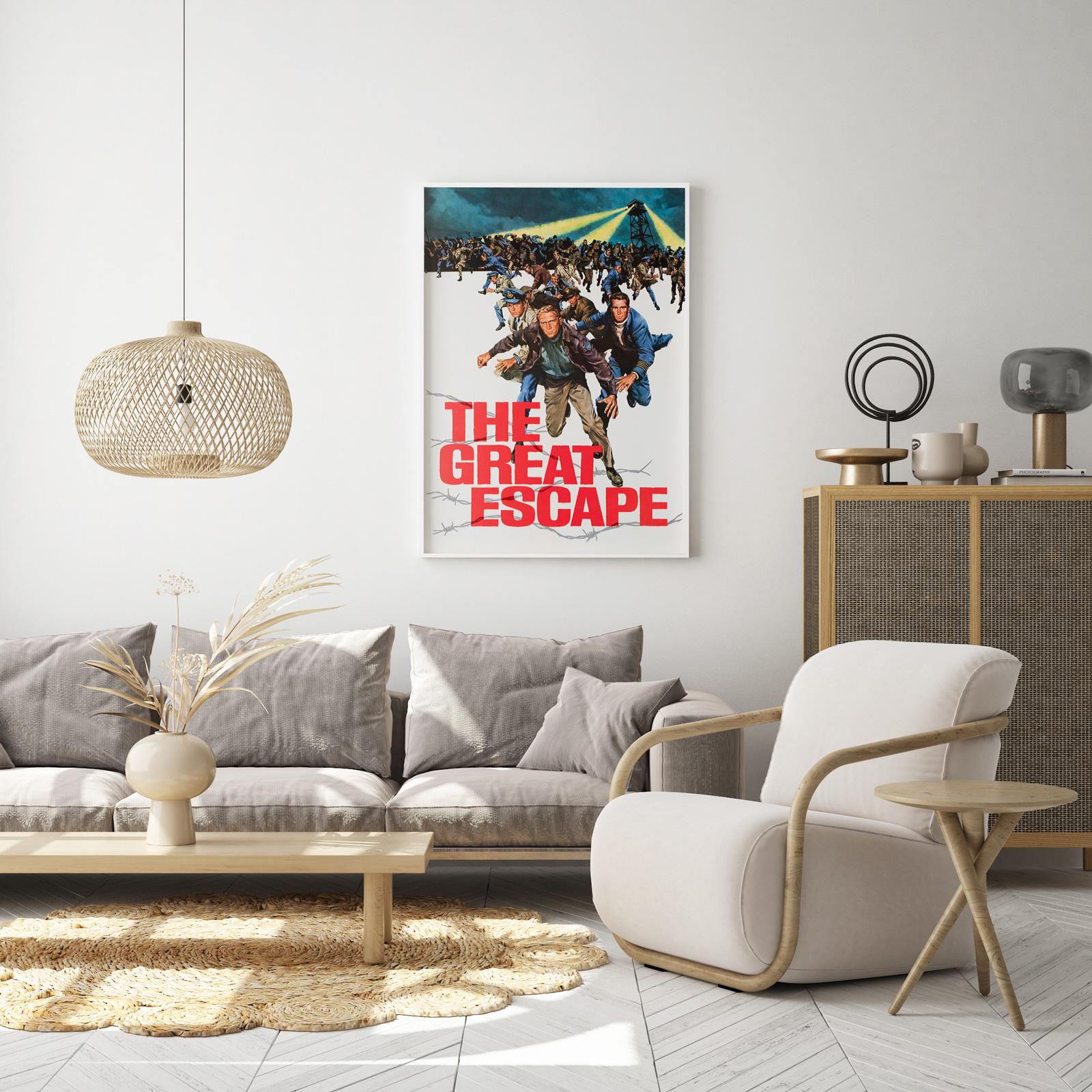 Wonderful country-of-origin promo brochure poster for John Sturges classic The Great Escape starring Steve McQueen, James Garner and Richard Attenborough. Fantastic design by Frank McCarthy.

This promo brochure was originally folded (as issued) but