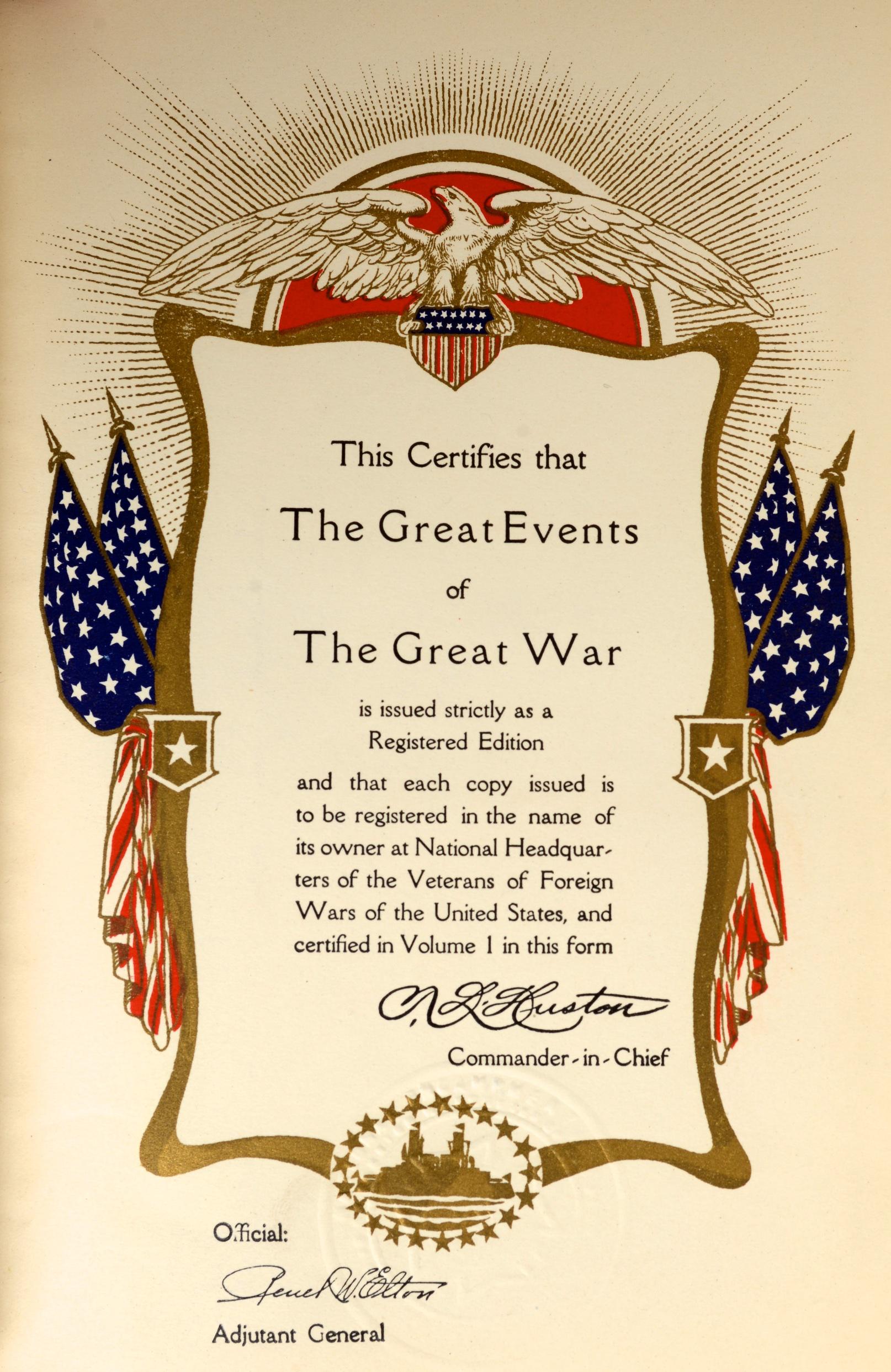 Les grands événements de la Grande Guerre en 7 volumes complets:: première édition État moyen - En vente à valatie, NY