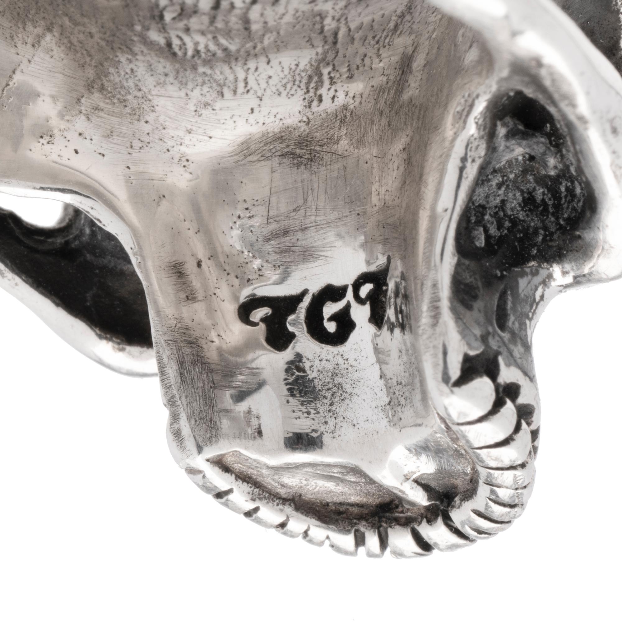 Great Frog Large Men's Size Sterling Silver Skull Ring For Sale 2