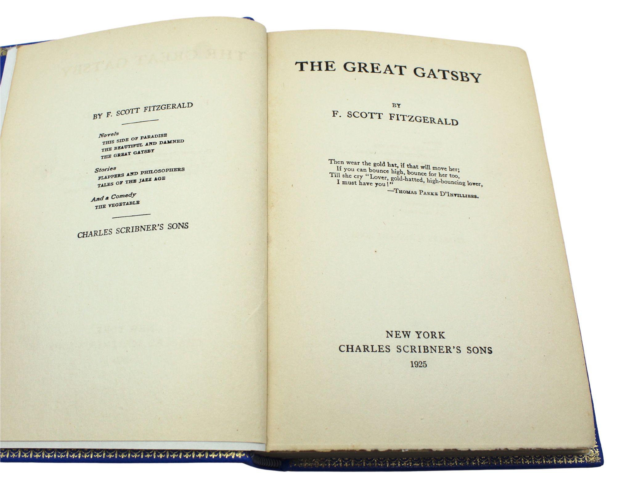 Early 20th Century The Great Gatsby by F. Scott Fitzgerald, First Edition, First Issue, 1925 For Sale