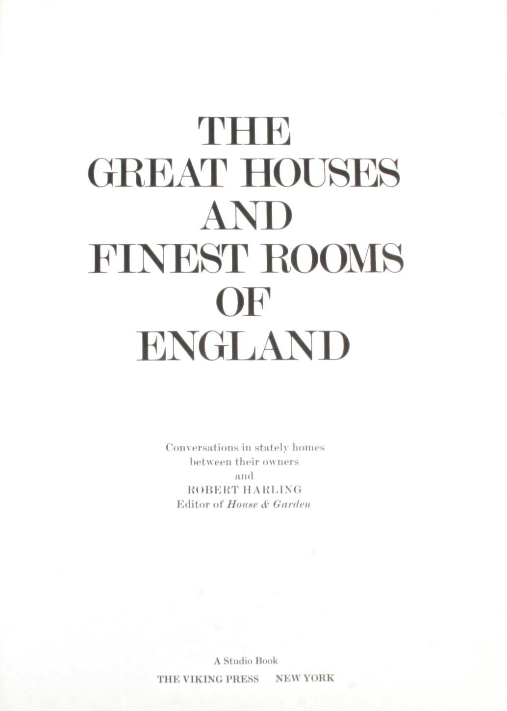The Great Houses and Finest Rooms of England. New York: The Viking Press, 1969. 1st Ed hardcover with dust jacket. 208 pp. A book on Britain's greatest houses published by the editors of 