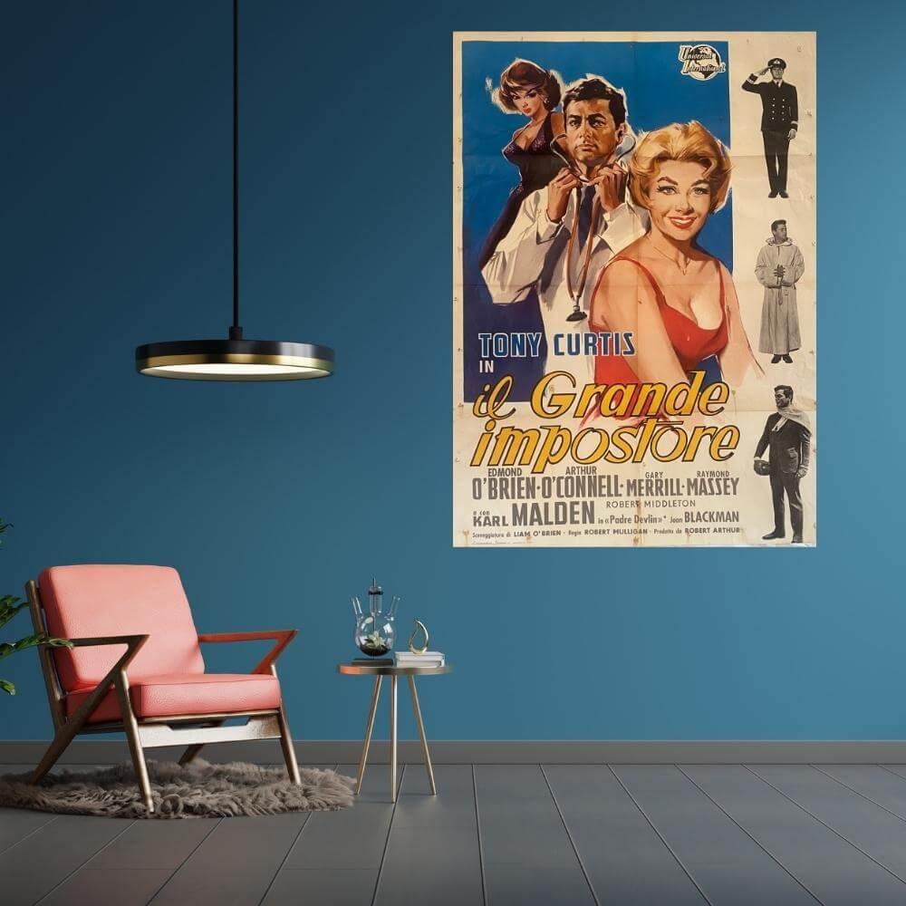 We brought you this true rarity from Italy. A cinema poster for the first release of a very good film from 1962.

Il Grande Impostor is a 1961 American comedy-drama film based on the story of an adventurous con artist named Ferdinand Waldo Demara.