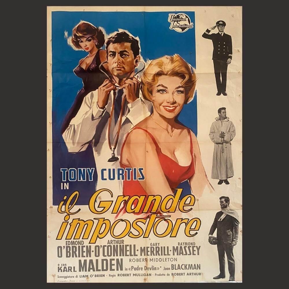 Mid-20th Century The Great Impostor - huge Italian movie poster first edition from 1962