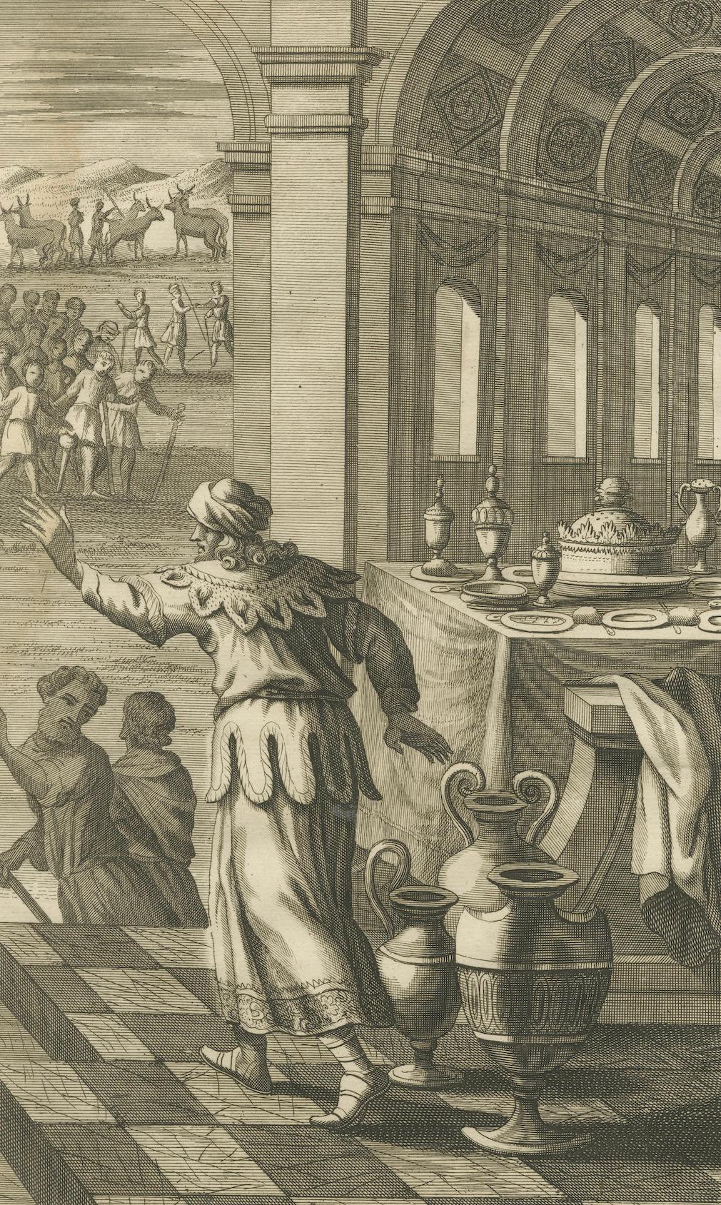Grabado de la Gran Cena - Lucas XIV Escena de la parábola 1735 mediados del siglo XVIII en venta