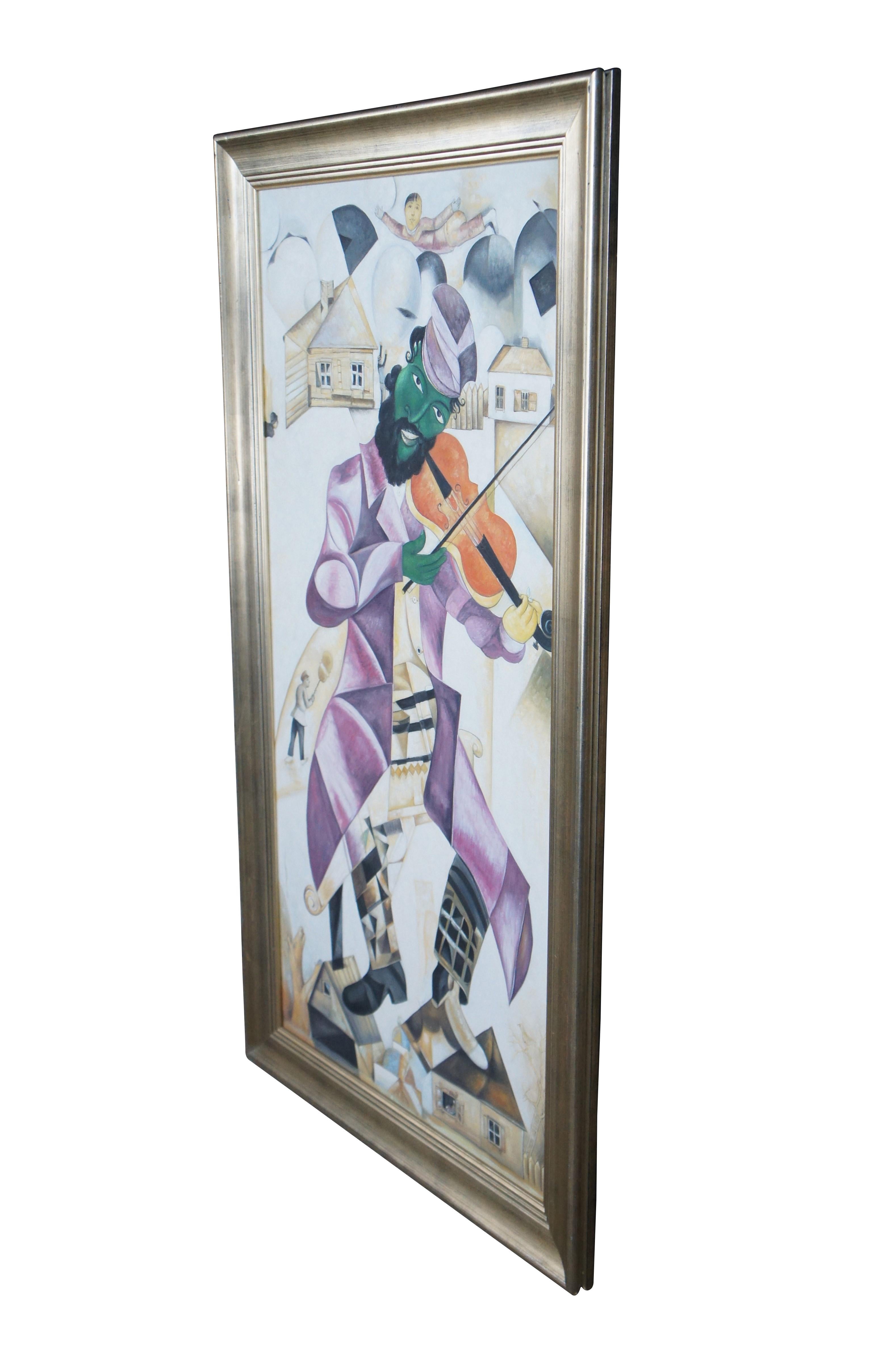 Espressionista Il violinista verde dopo Marc Chagall Pittura a olio su tela Surrealismo cubista 54