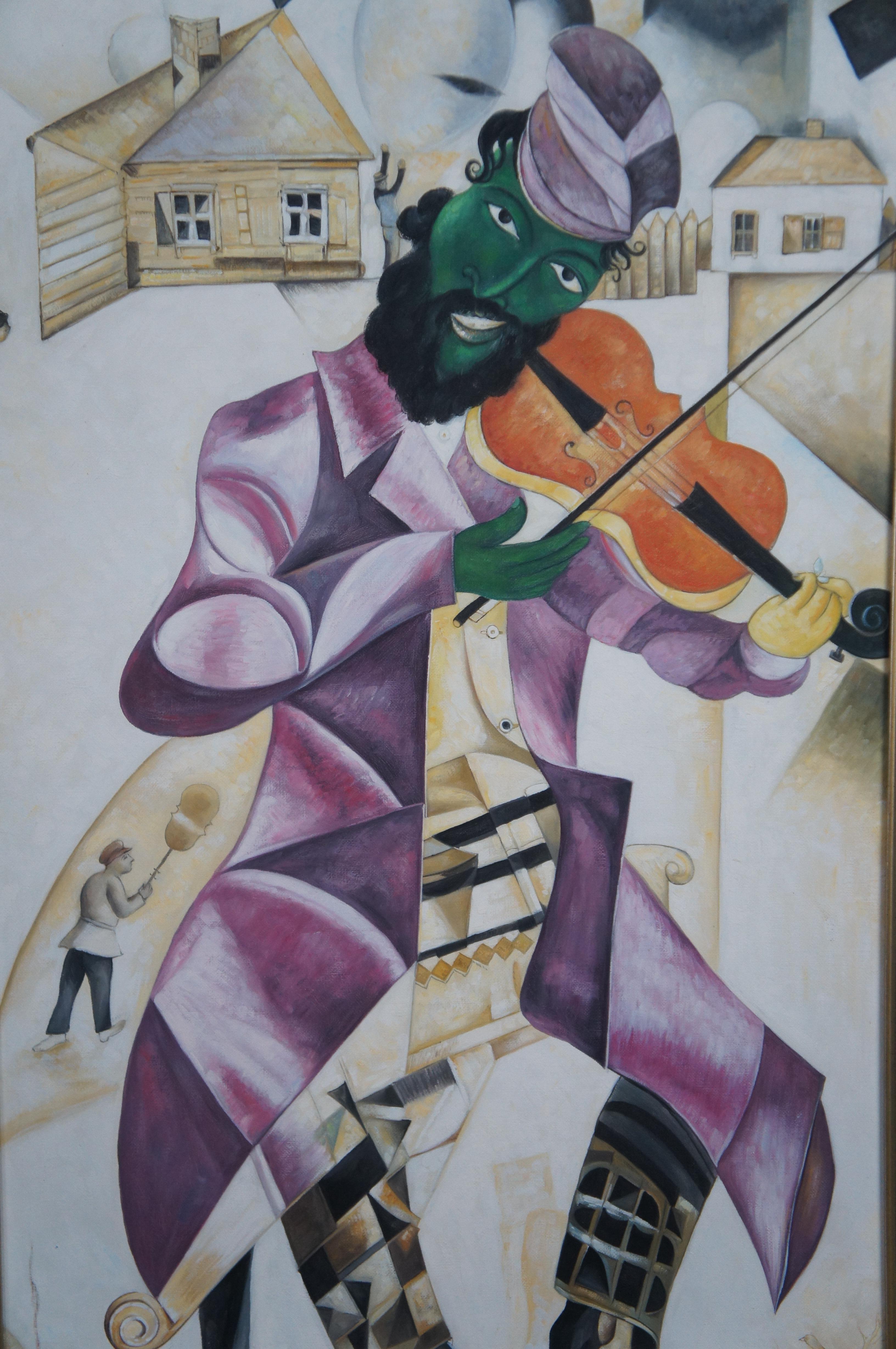 Il violinista verde dopo Marc Chagall Pittura a olio su tela Surrealismo cubista 54