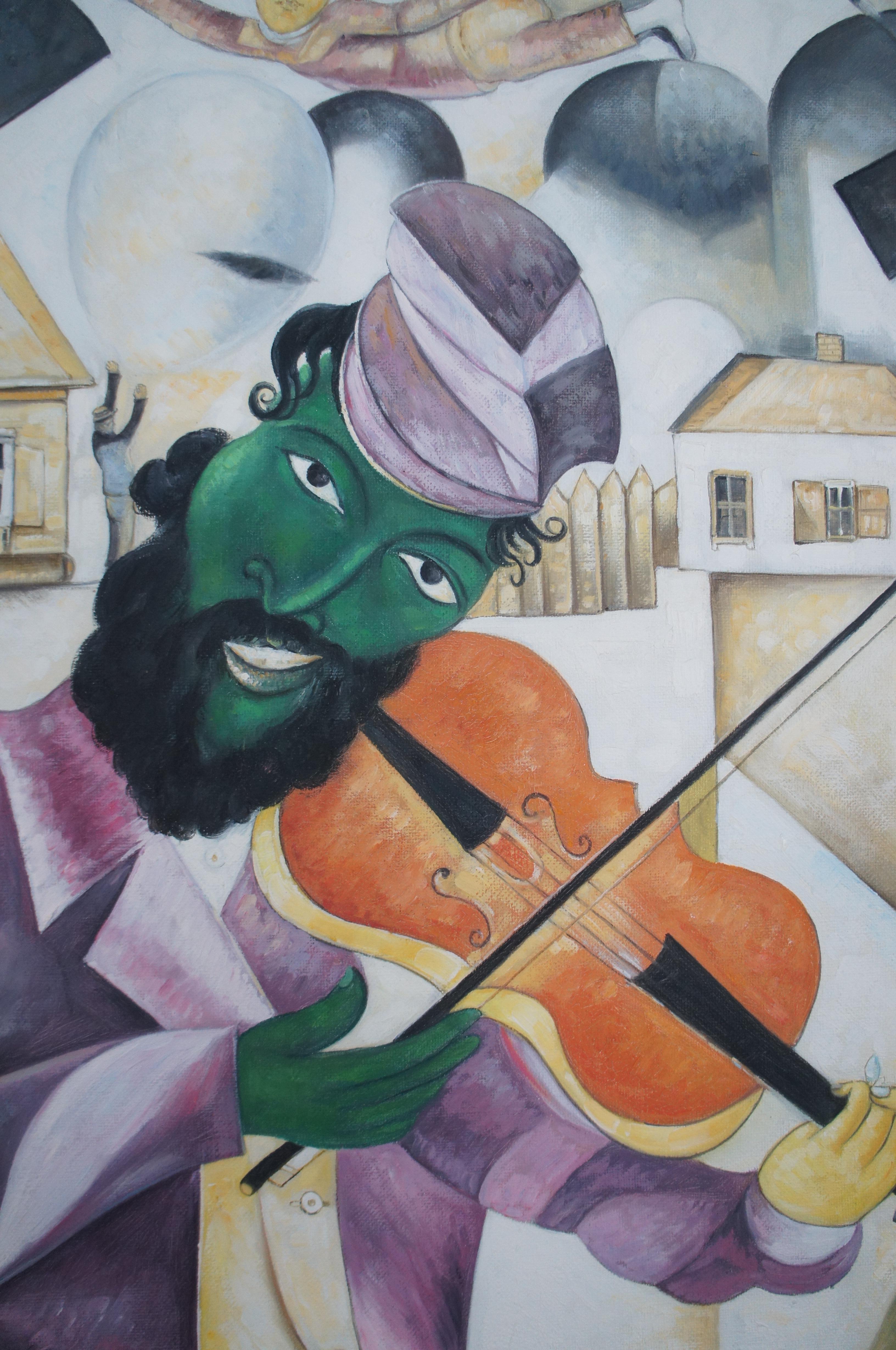 Il violinista verde dopo Marc Chagall Pittura a olio su tela Surrealismo cubista 54