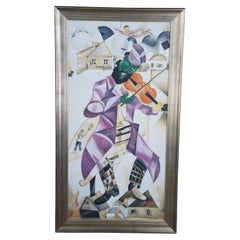 Il violinista verde dopo Marc Chagall Pittura a olio su tela Surrealismo cubista 54"