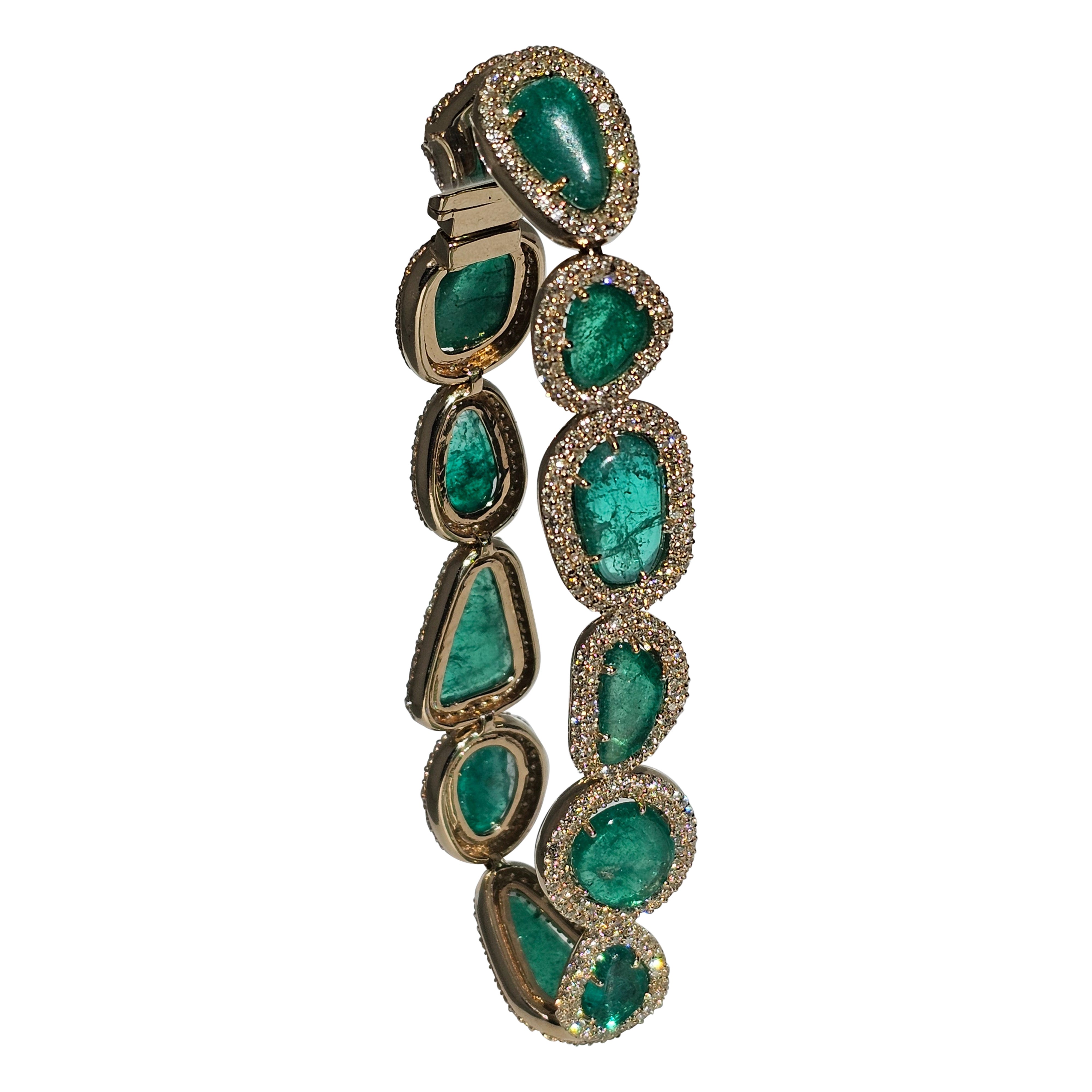 PULSERA DEL OCÉANO VERDE - ESMERALDAS COLOMBIANAS NATURALES, DIAMANTES y ORO DE 14 K