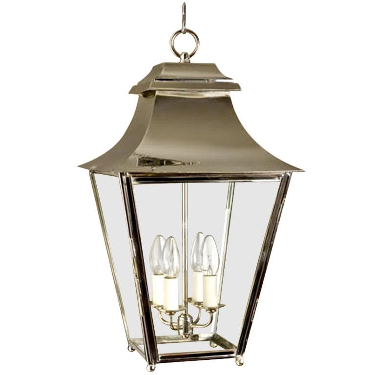 English Grosvenor Hanging Lantern in Polished Nickel For Sale