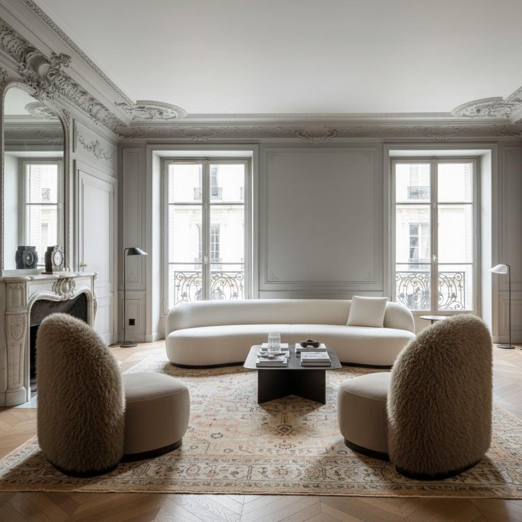 Tissu d'ameublement Fauteuil The Guard en fausse fourrure de Mongolie anthracite par Mondo Design Studio en vente